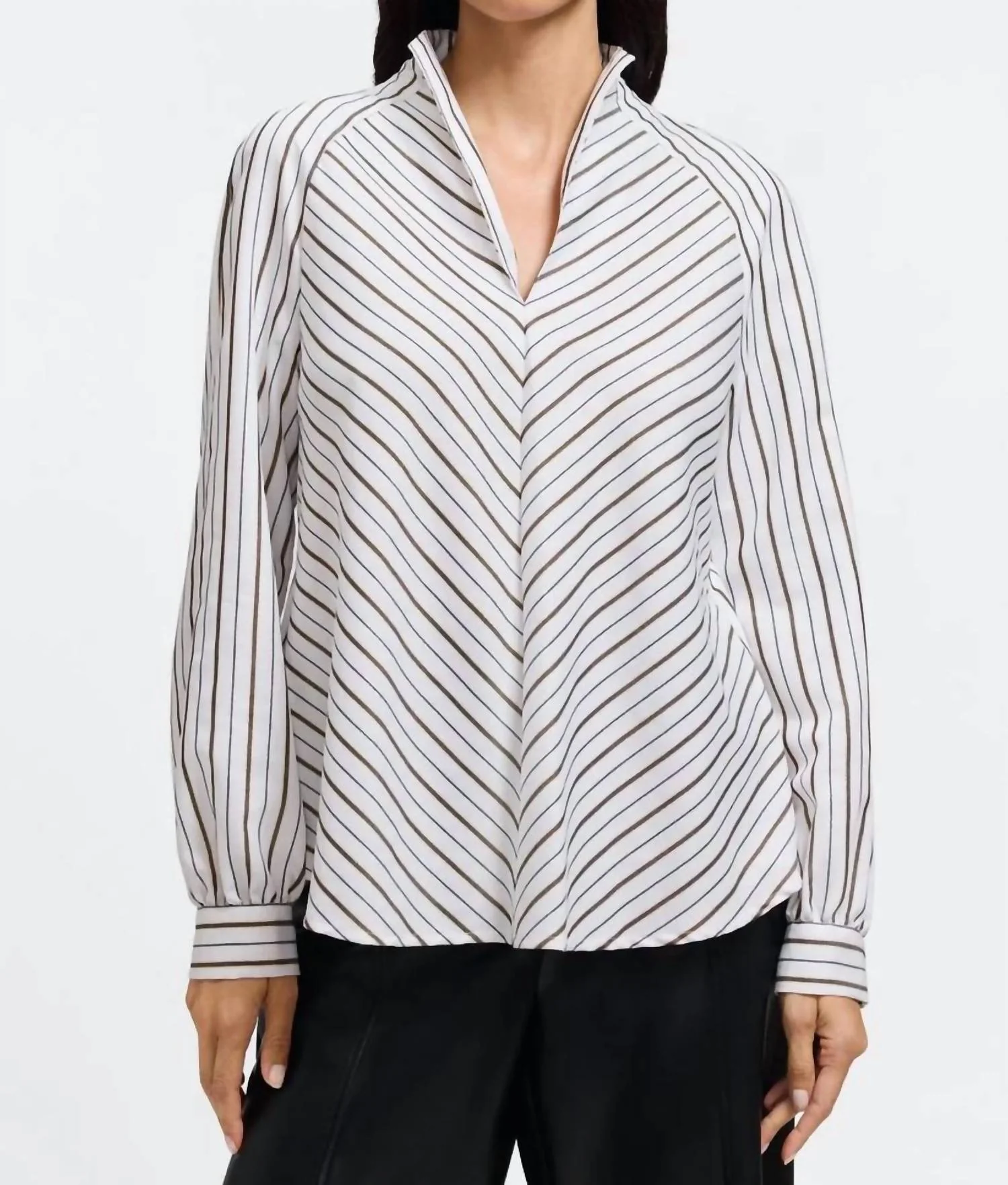 Daphne Long Sleeve Popover Shirt In White Multi