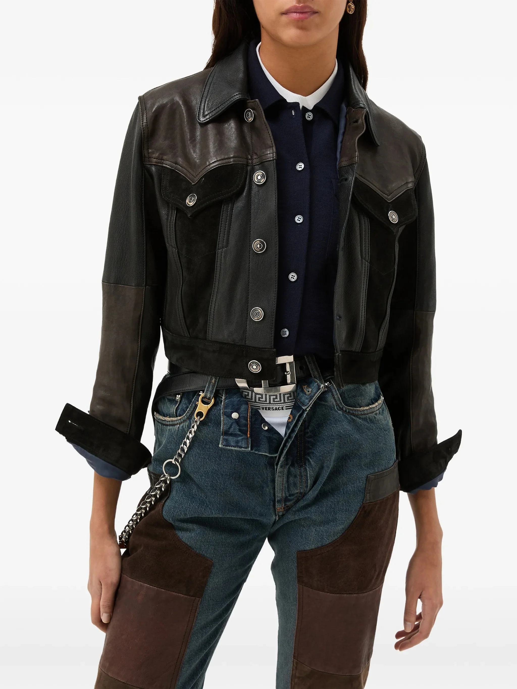 Dark Brown Patchwork Unit Mix Jacket - Image 2