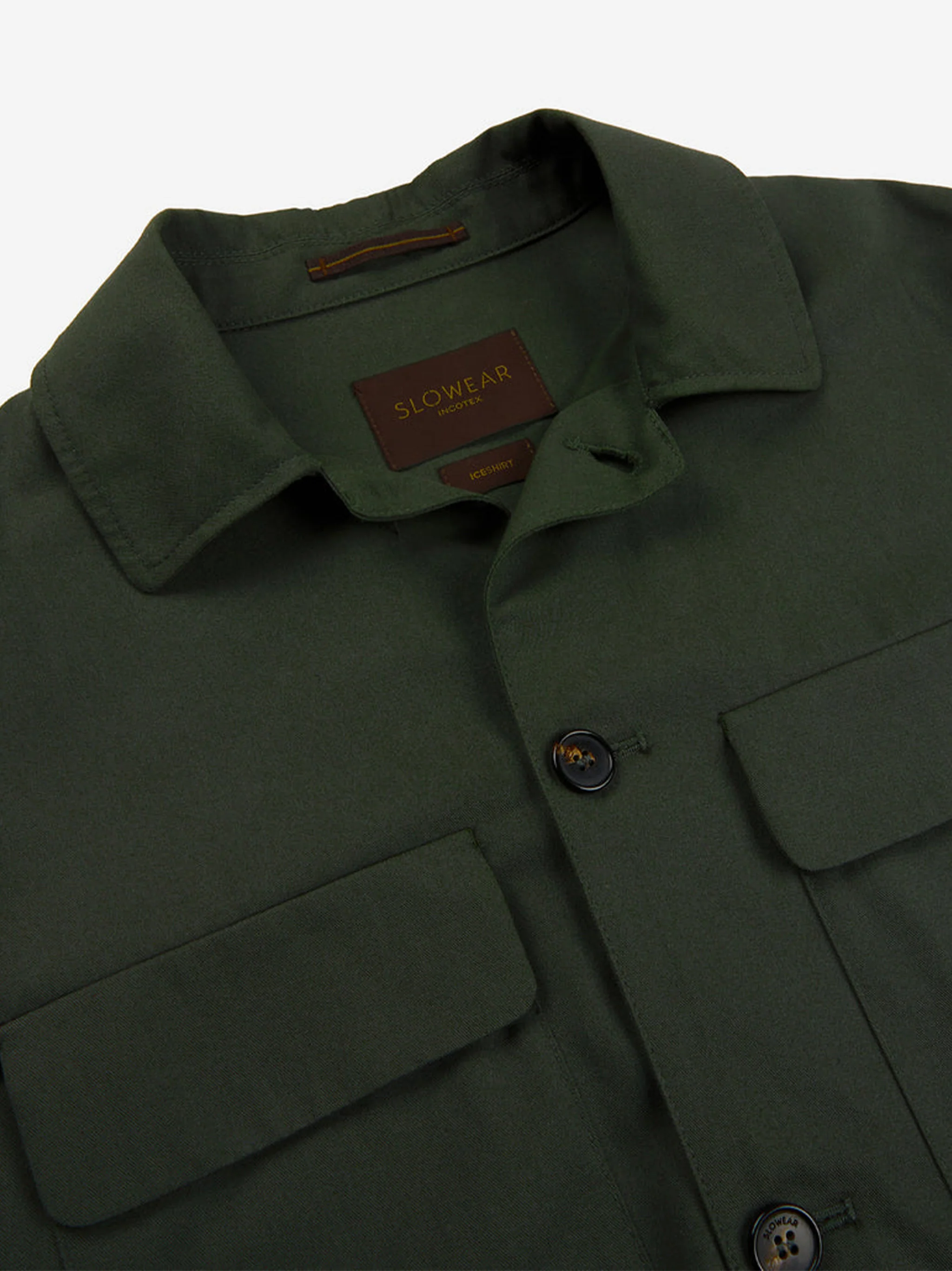 Dark Green Classic Collar Cotton Jacket - Image 2