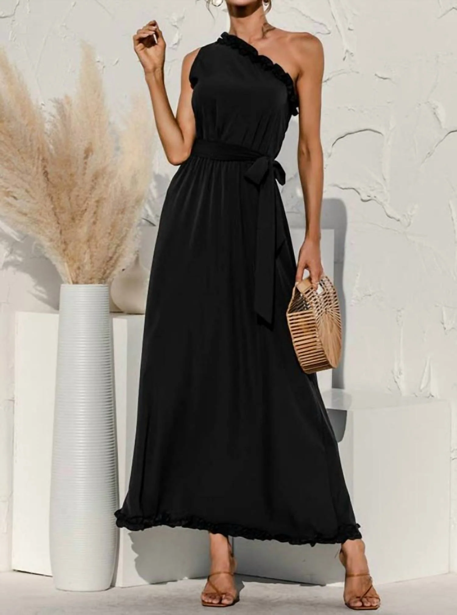 Date Night One Shoulder Dress In Black