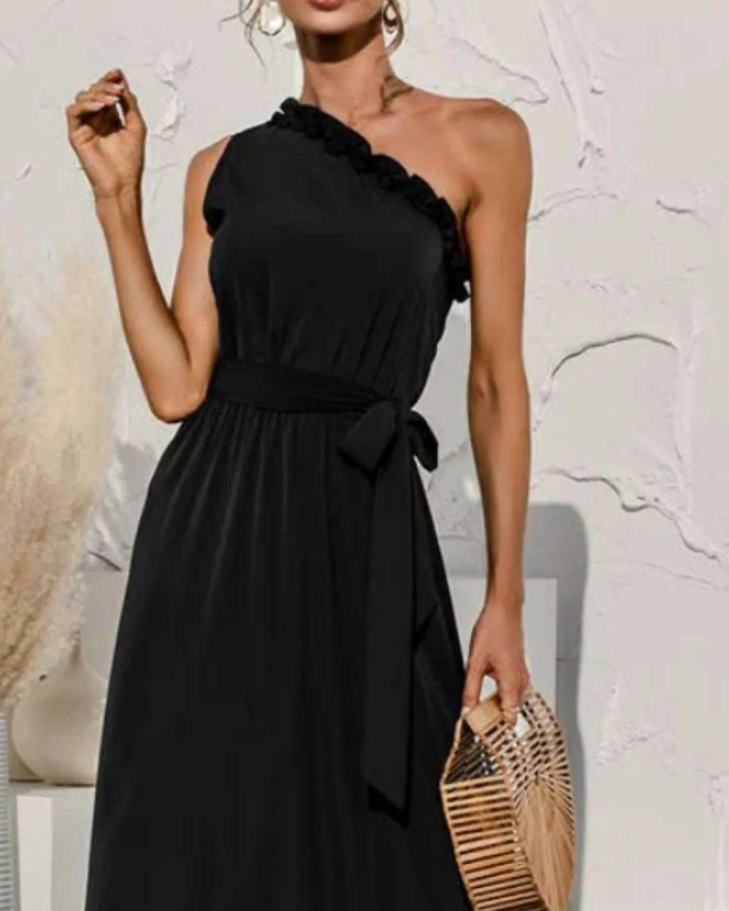 Date Night One Shoulder Dress In Black - Image 2