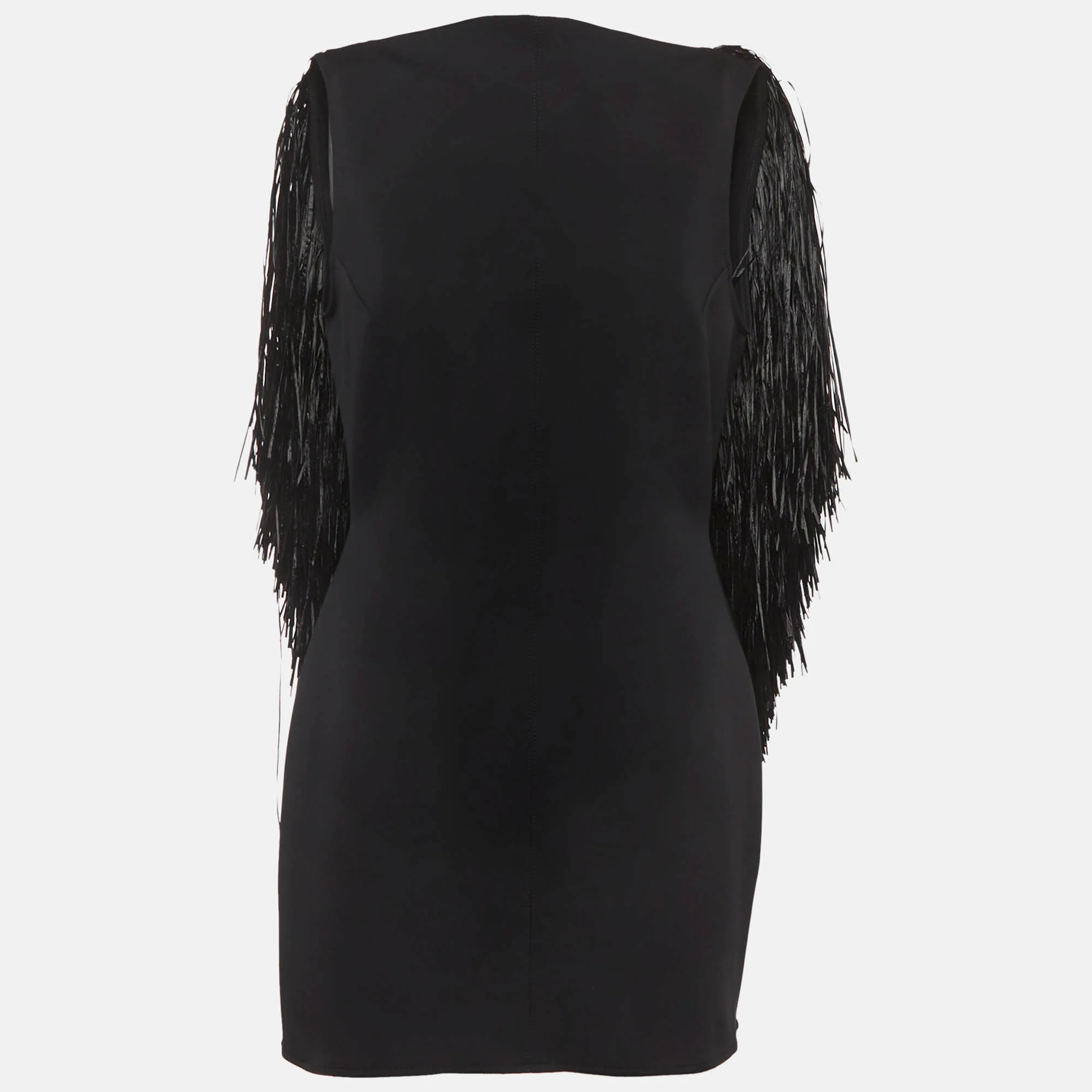David Koma Black Jersey Textured Fringed Mini Dress