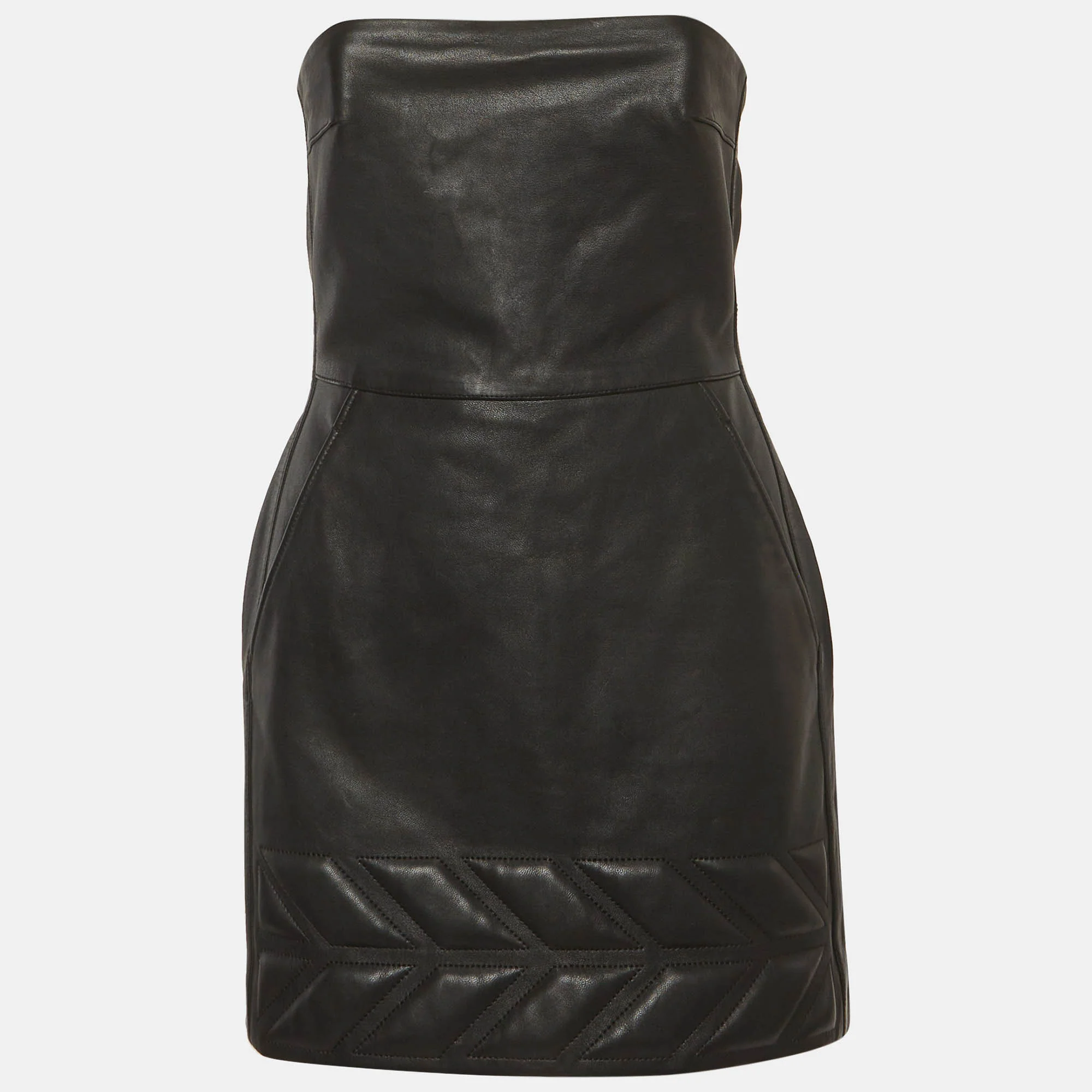 David Koma Black Leather Strapless Mini Dress