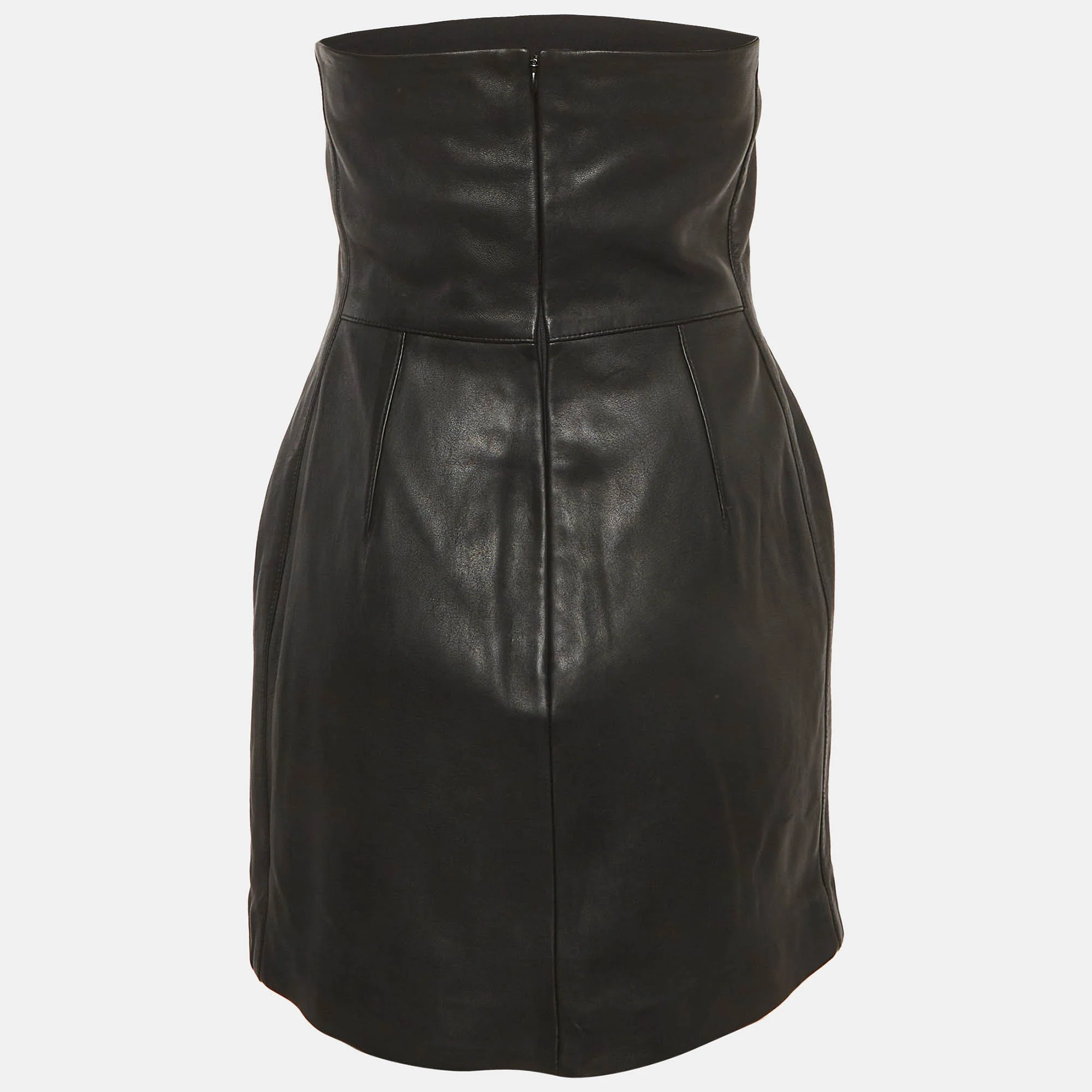 David Koma Black Leather Strapless Mini Dress - Image 3