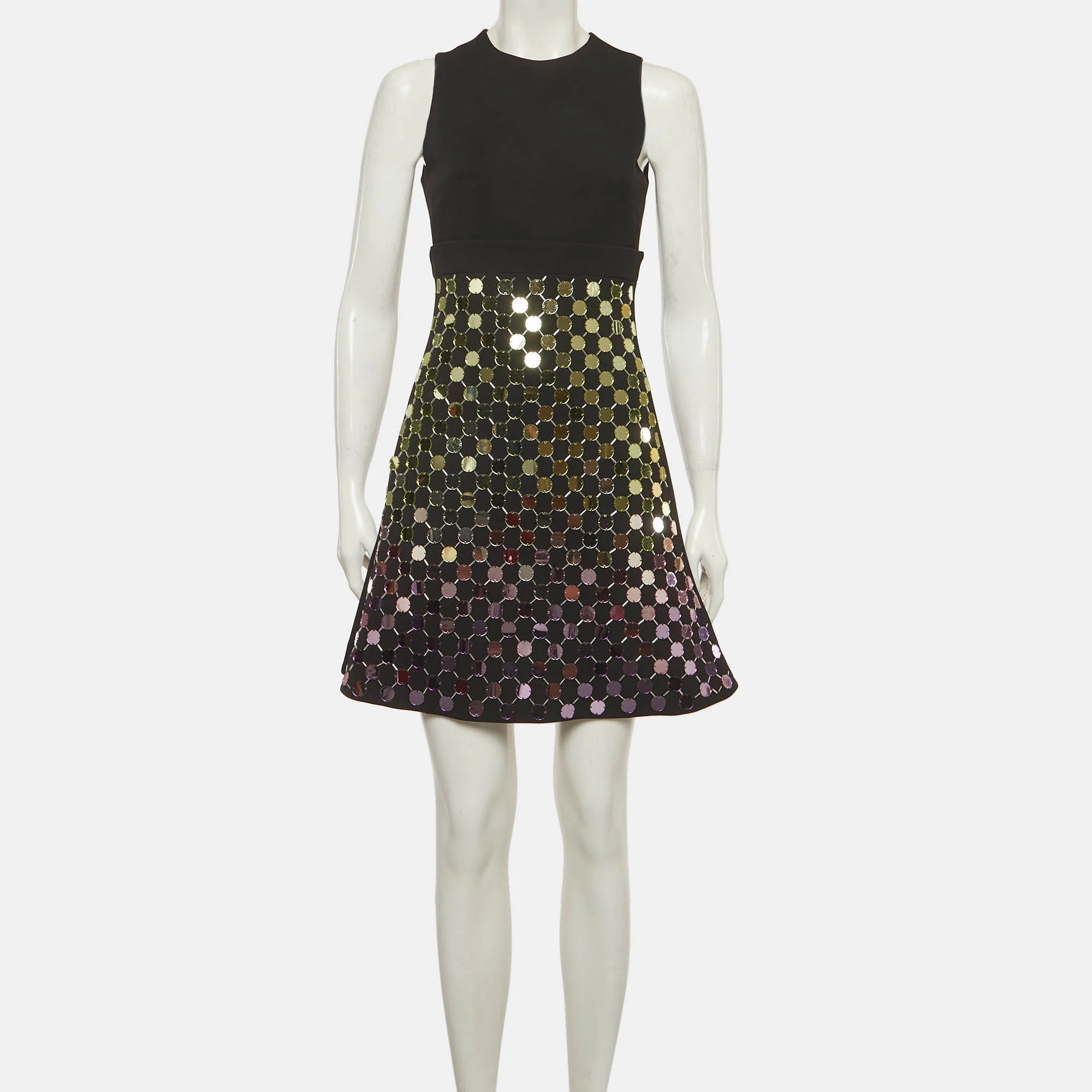 David Koma Black Stretch Crepe Embellished A-Line Mini Dress - Image 2