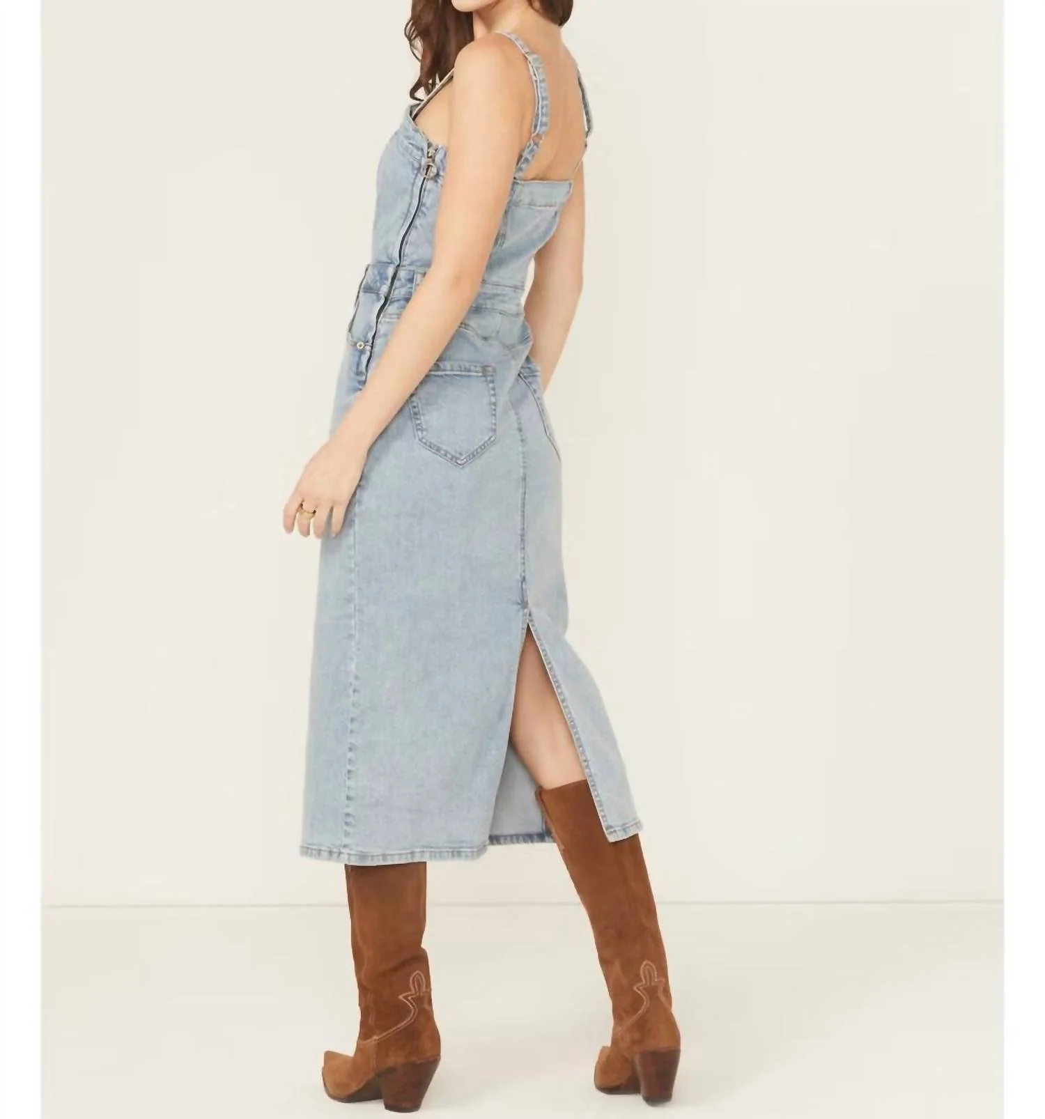 Detachable Strap Denim Dress In Light Wash - Image 4