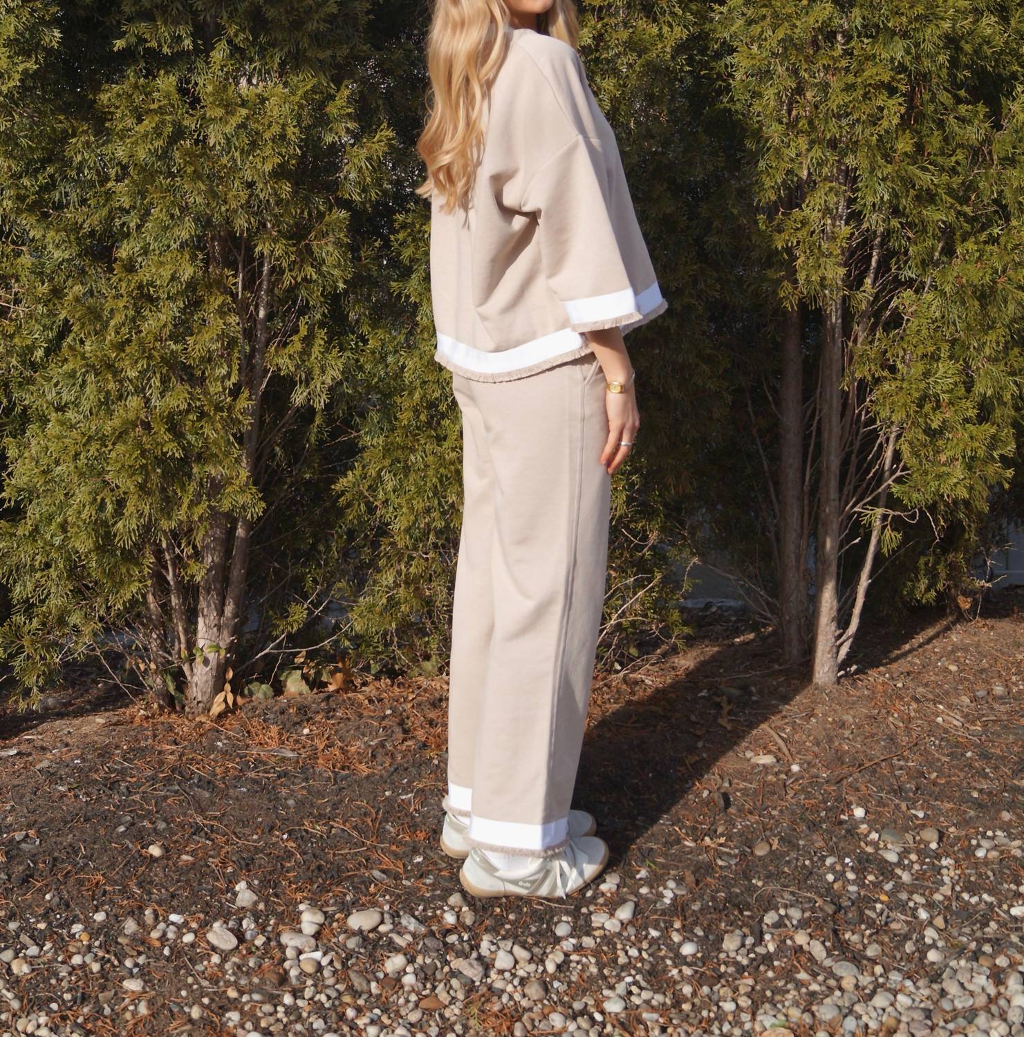 Detail On Bottom Of Pant In Beige - Image 2