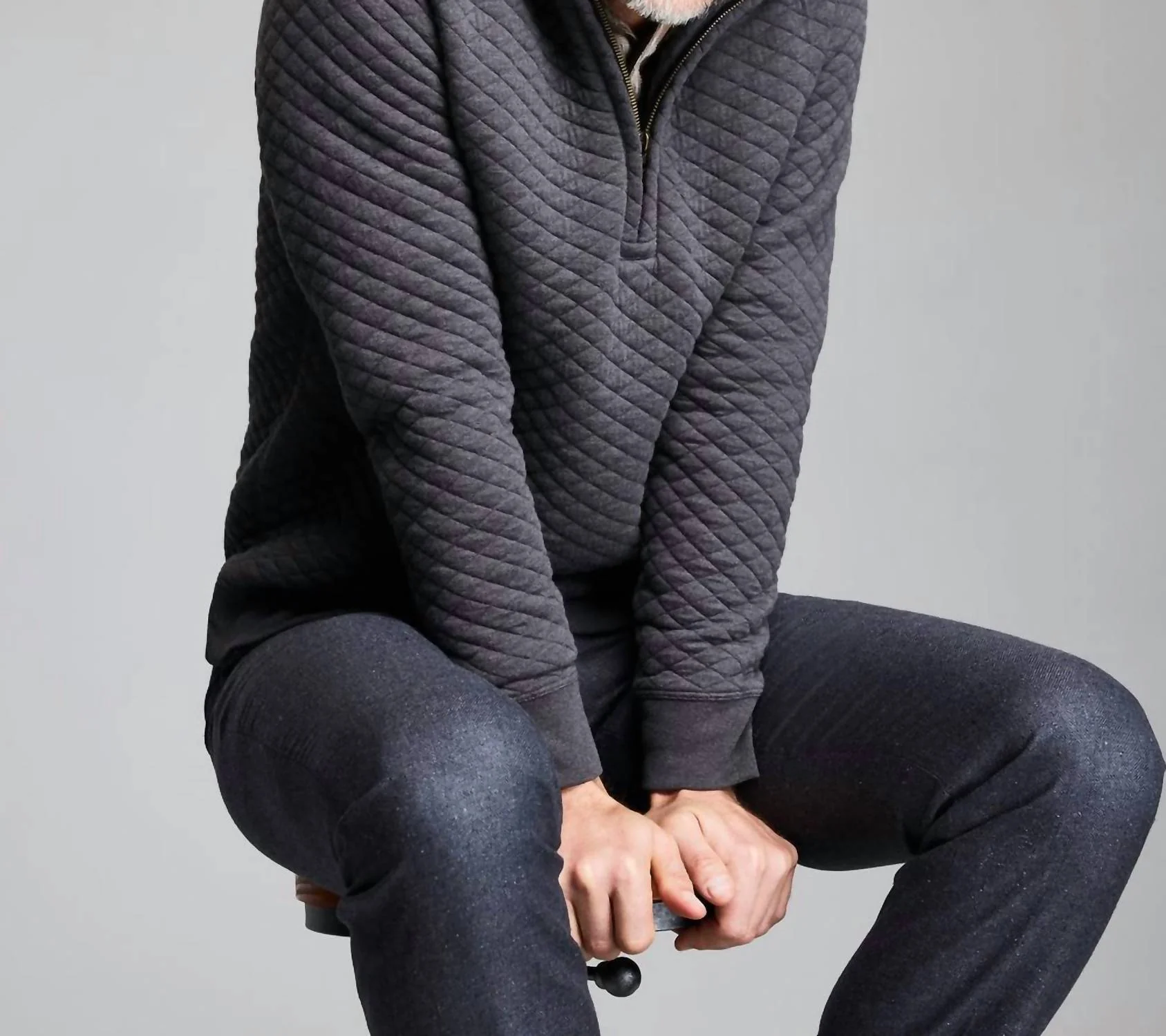 Diamond Quilt Half Zip Sweater In Black - Image 3