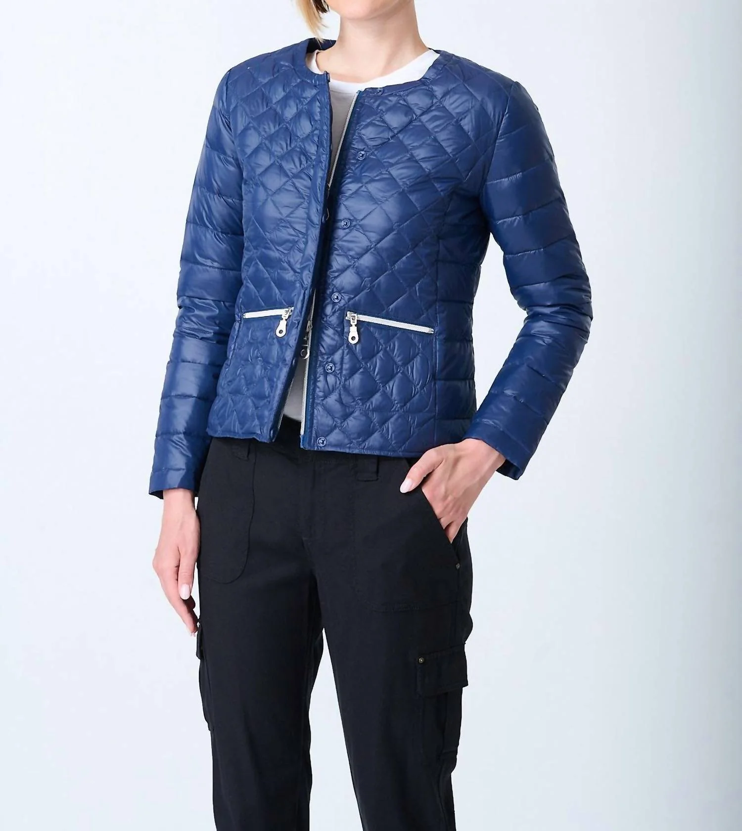 Diamond Quilted Puffer Jacket In Blue Spruce