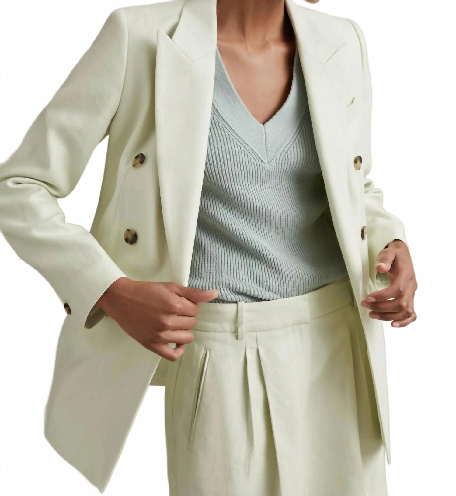 Dianna Double Breasted Linen Blend Suit Blazer In Mint - Image 5