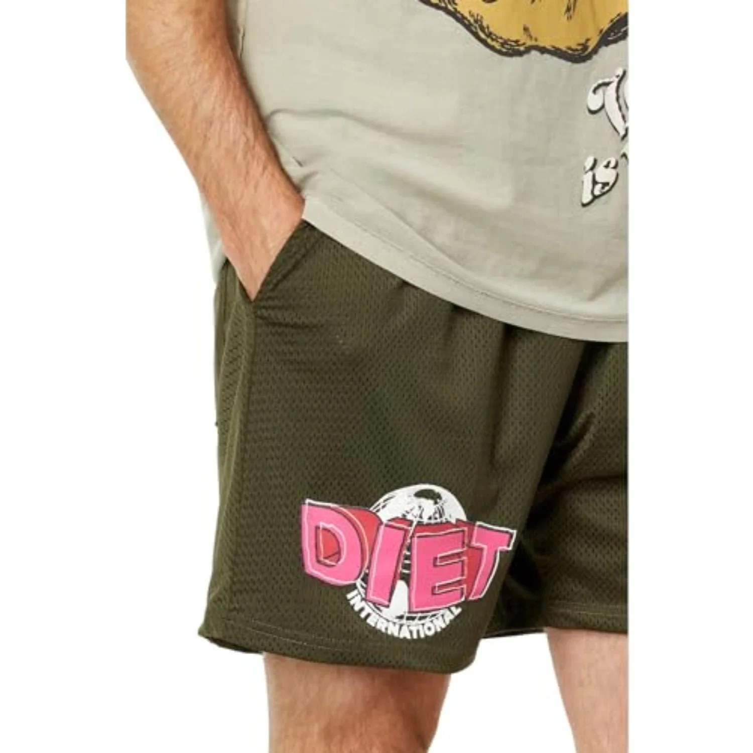 Diet Starts Monday Globe Mesh Shorts Mens Green Graphic Drawstring FROG296 - Image 2