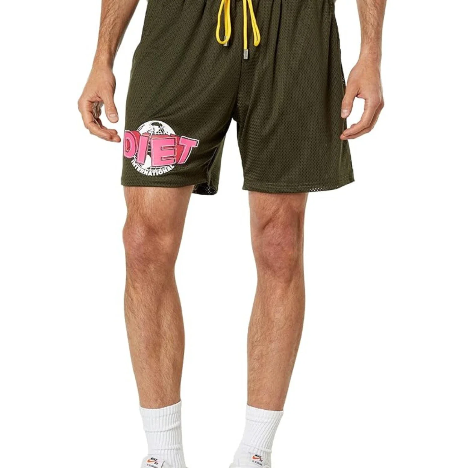Diet Starts Monday Globe Shorts Men's Green Elastic Waist Performance FROG293 - Image 4