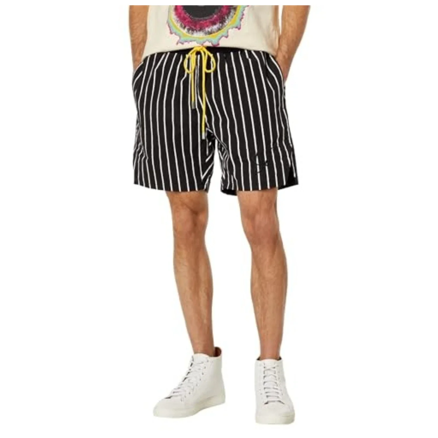 Diet Starts Monday Shorts Men's Black Pinstripe Drawstring Waist FROG263