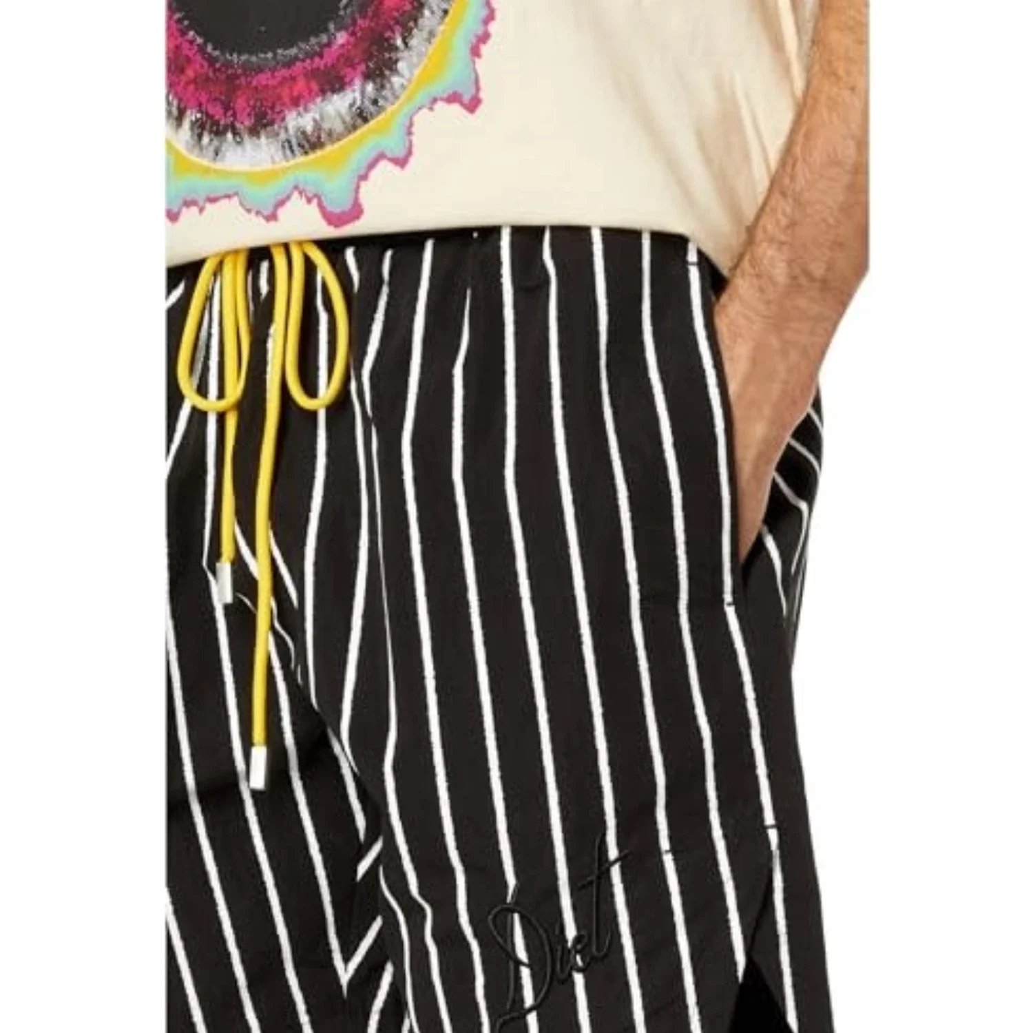 Diet Starts Monday Shorts Men's Black Pinstripe Drawstring Waist FROG263 - Image 4