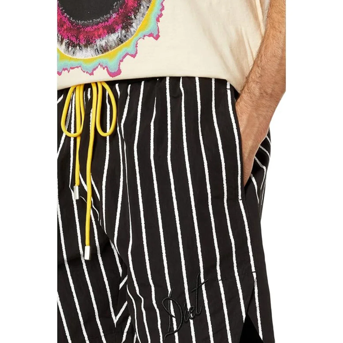 Diet Starts Monday Shorts Men's Black White Pinstripe Drawstring FROG266 - Image 4