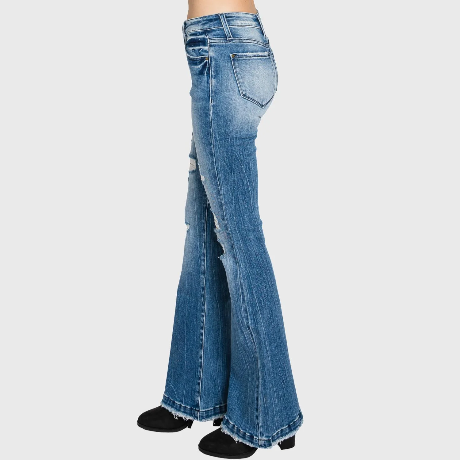 Distressed Mid Rise Flare Jeans In Piper - Image 4