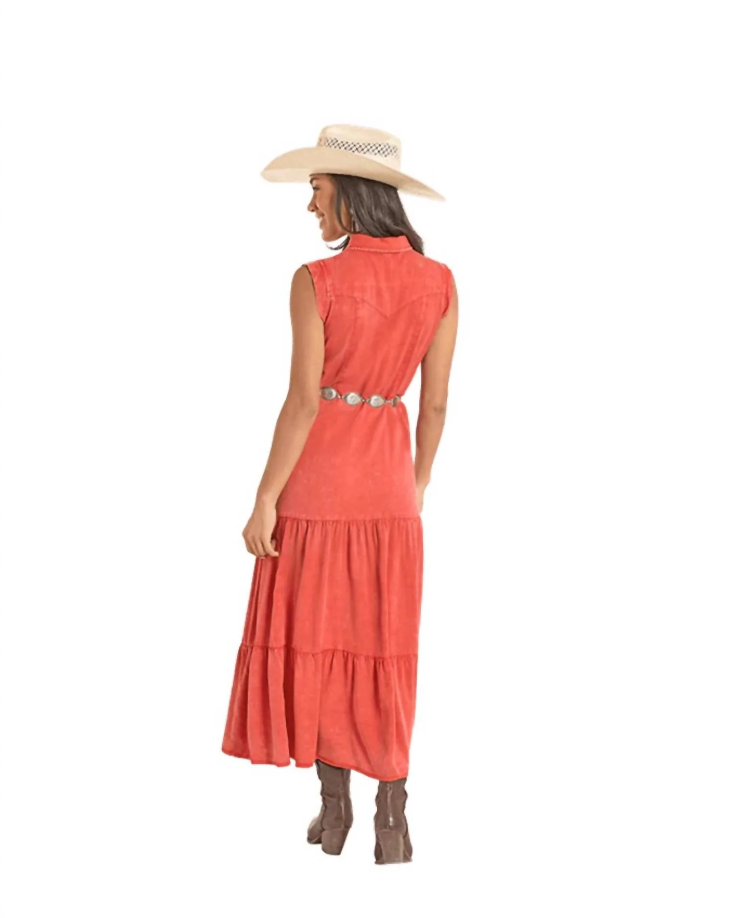 Distressed Sleeveless Dress In Rust - Image 2