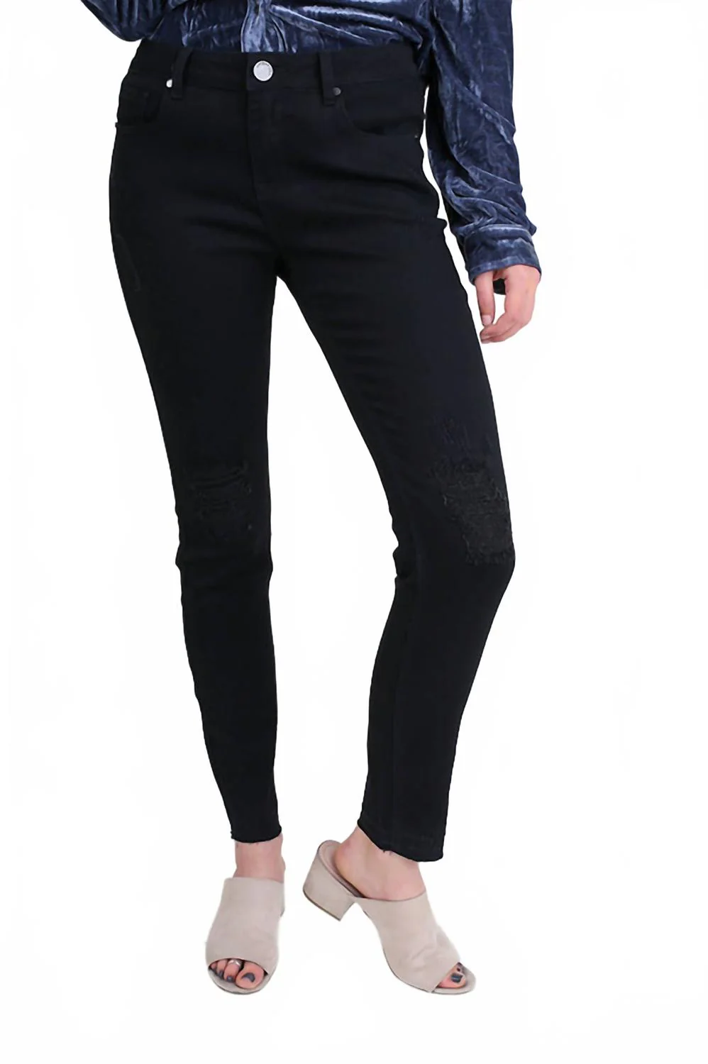 Distressed Stretch Skinny Jeans In Black