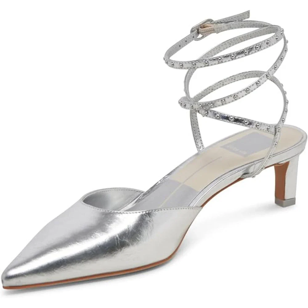 Dolce Vita Loklyn Pump Women's Silver Patent Leather Kitten Heel HTAT1076 - Image 2