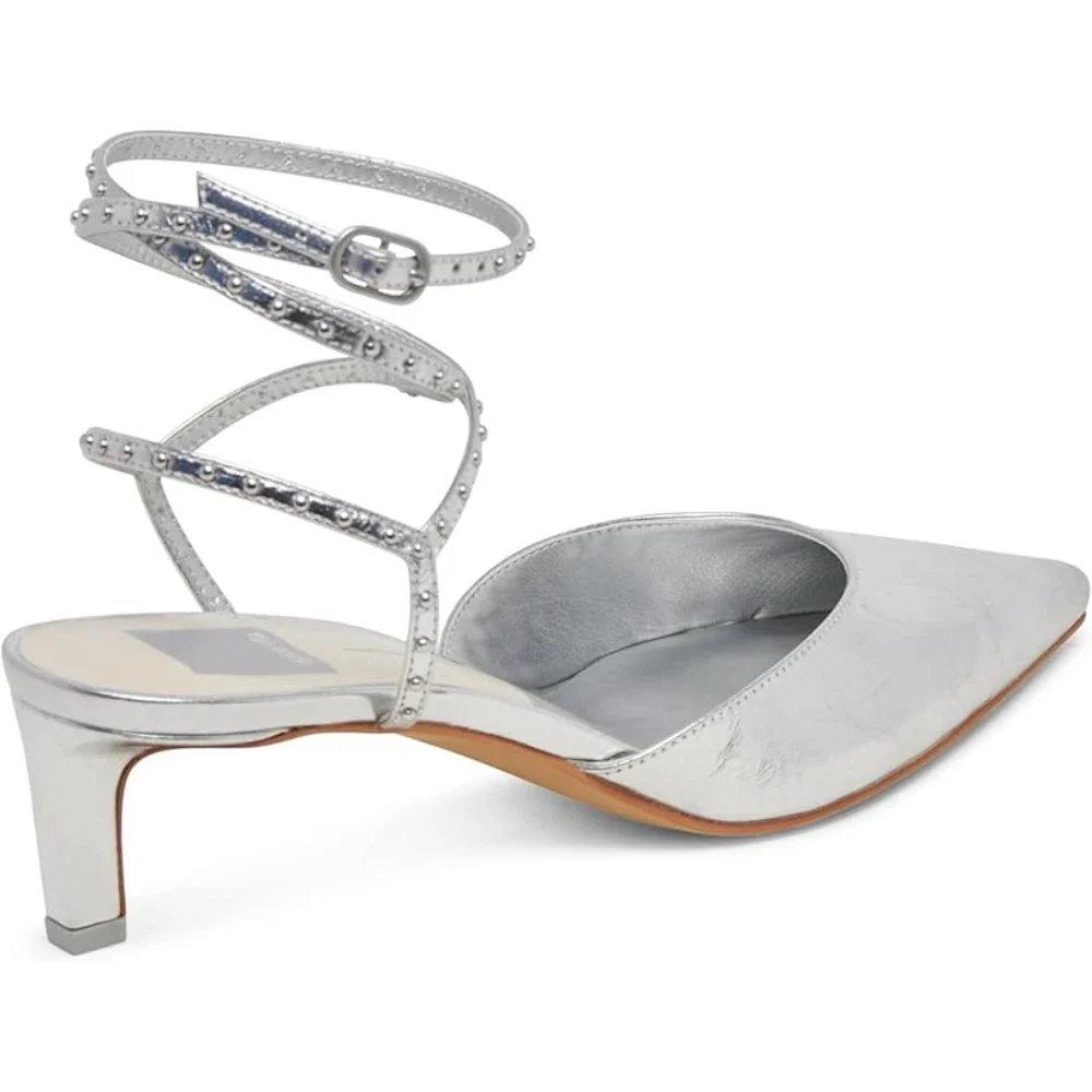 Dolce Vita Loklyn Pump Women's Silver Patent Leather Kitten Heel HTAT1076 - Image 4