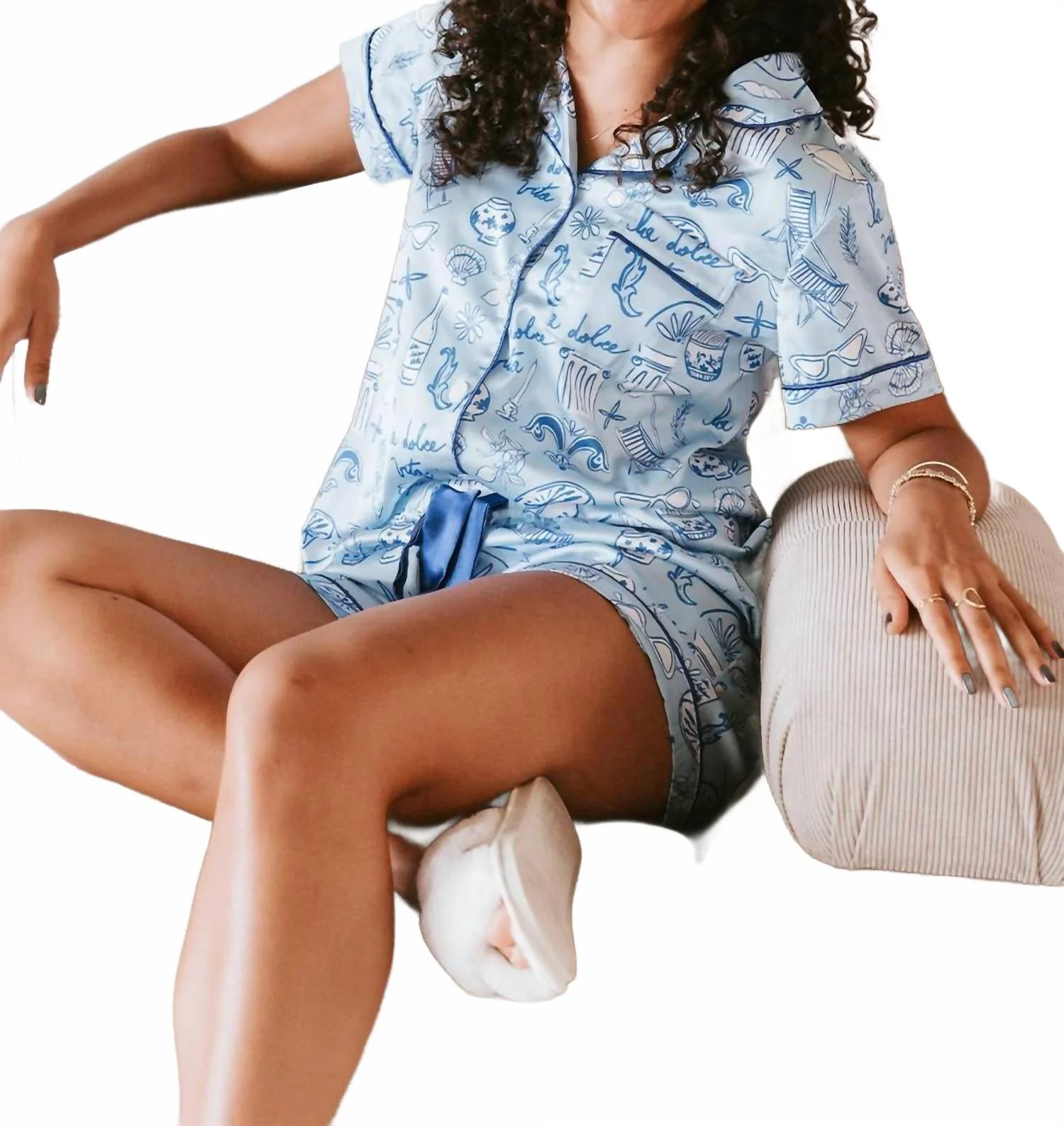 Dolce Vita Satin Pajamas In Blue - Image 5