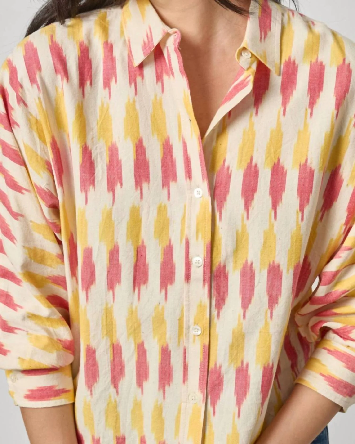 Dolman Button Down Top In Taffy Ikat - Image 2