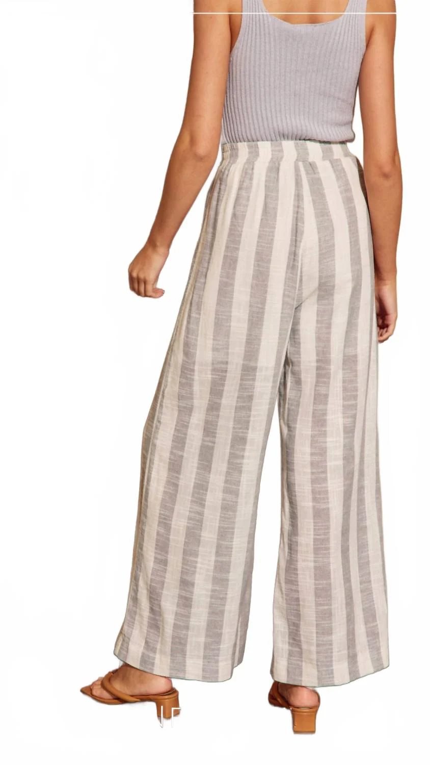 Dorit Wide Leg Pants In Light Grey Ivory Stripe - Image 2