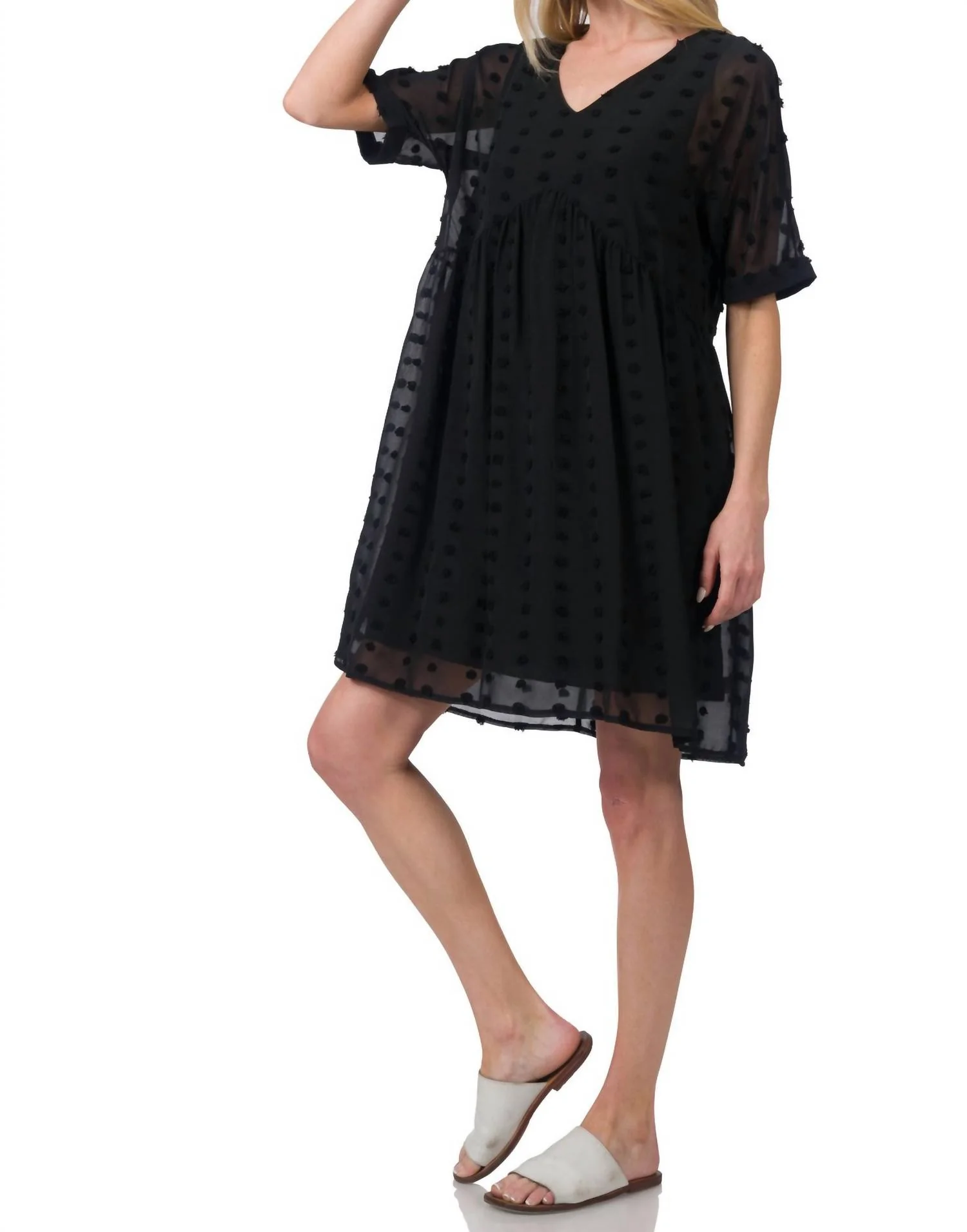 Dot Babydoll Mini Dress In Black