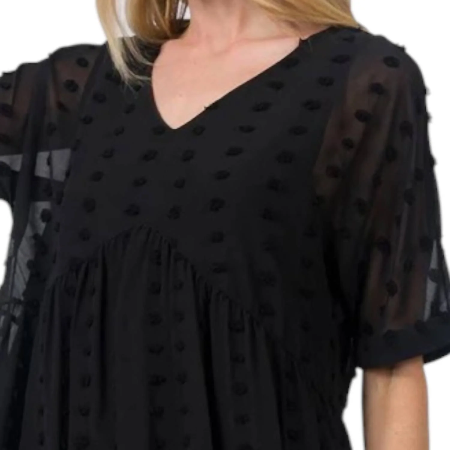 Dot Babydoll Mini Dress In Black - Image 2
