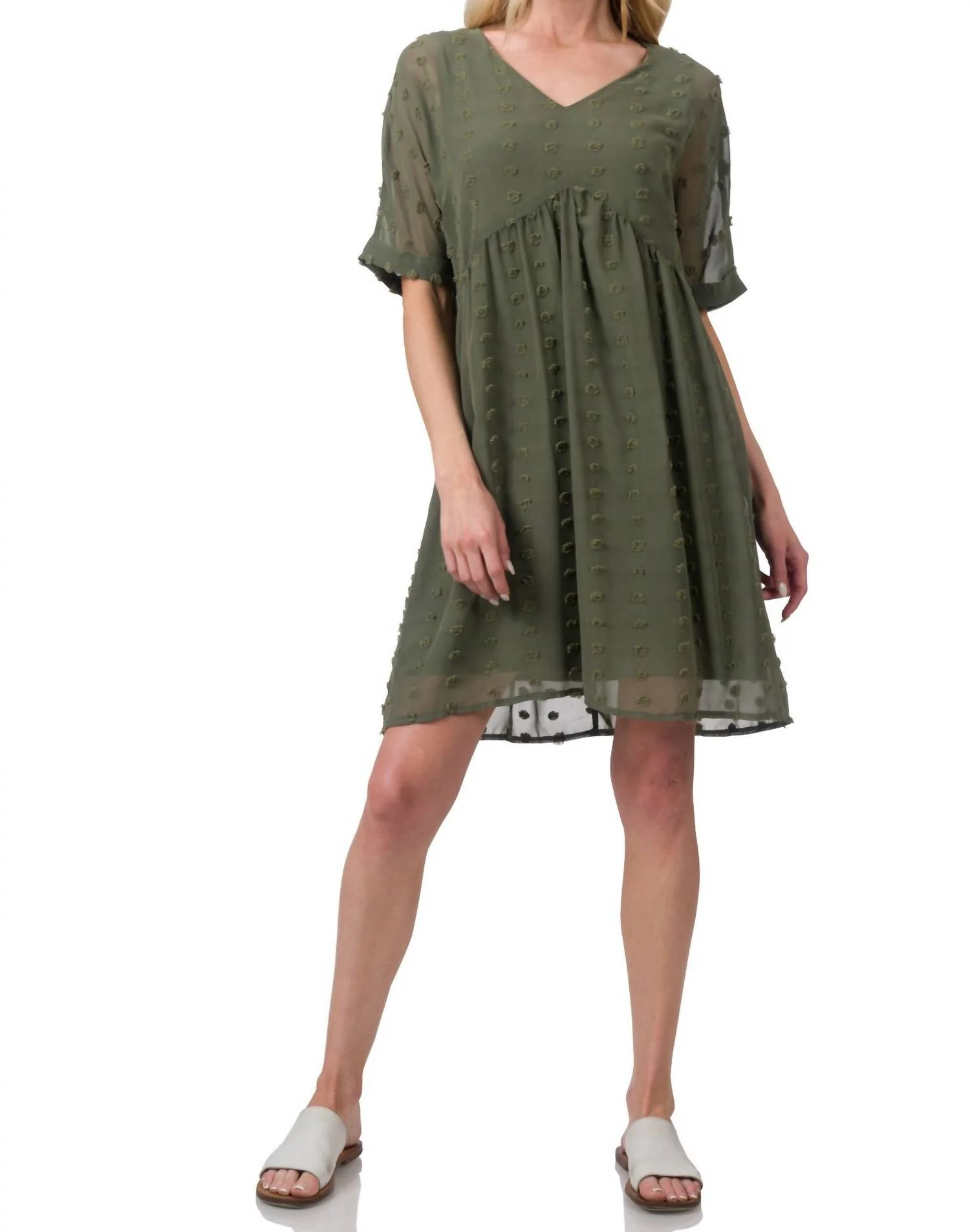 Dot Babydoll Mini Dress In Lt. Olive