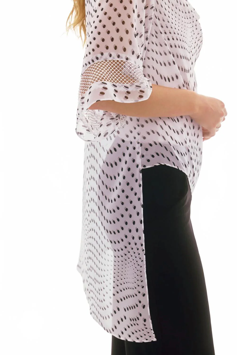 Dotted Print Cowl Neck Asymmetric Layered Top In Vanilla/multi - Image 3