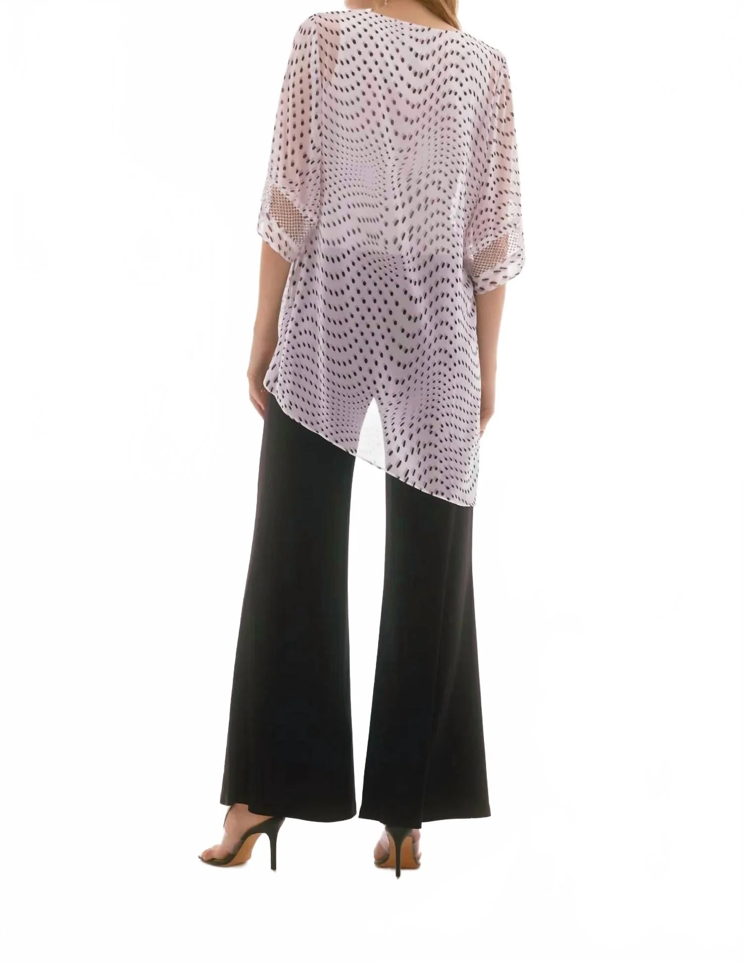 Dotted Print Cowl Neck Asymmetric Layered Top In Vanilla/multi - Image 4