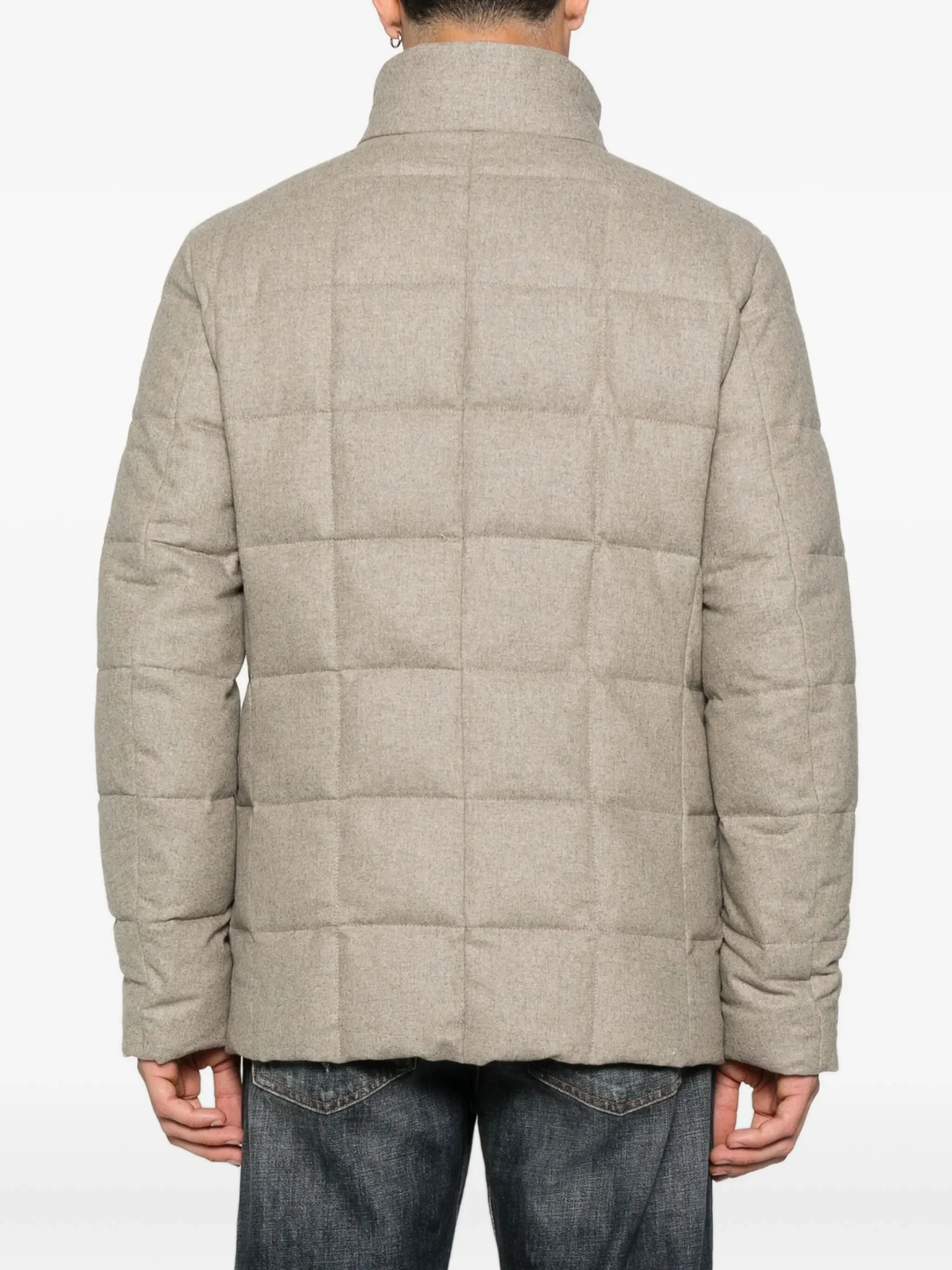 Double-Breasted Quilted Padded Grid Stitch Jacket - Image 4