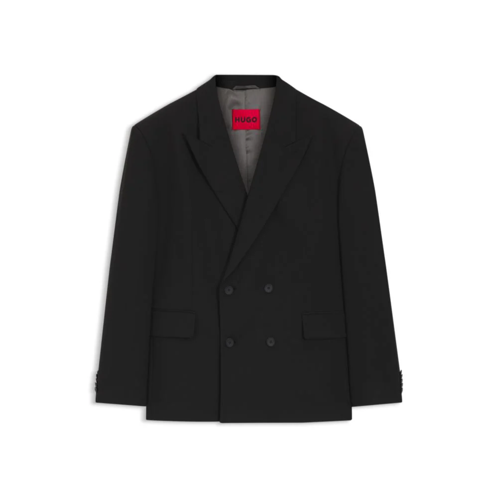 Double-breasted suit jacket in wool-blend twill