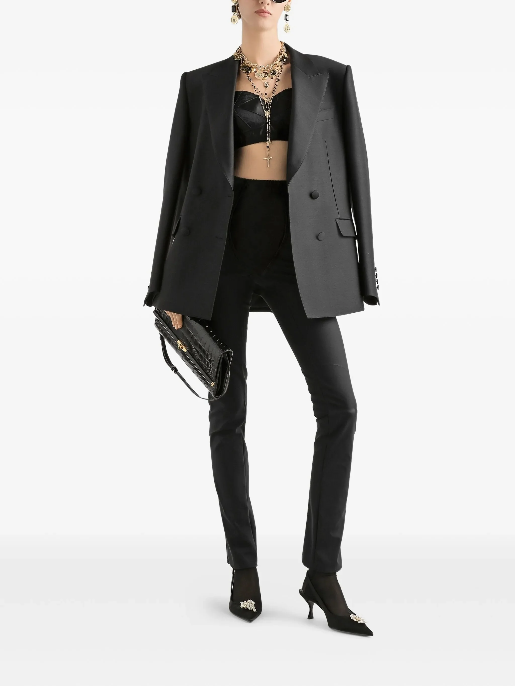 Double-Breasted Tailored Black Wool Blazer - Image 2