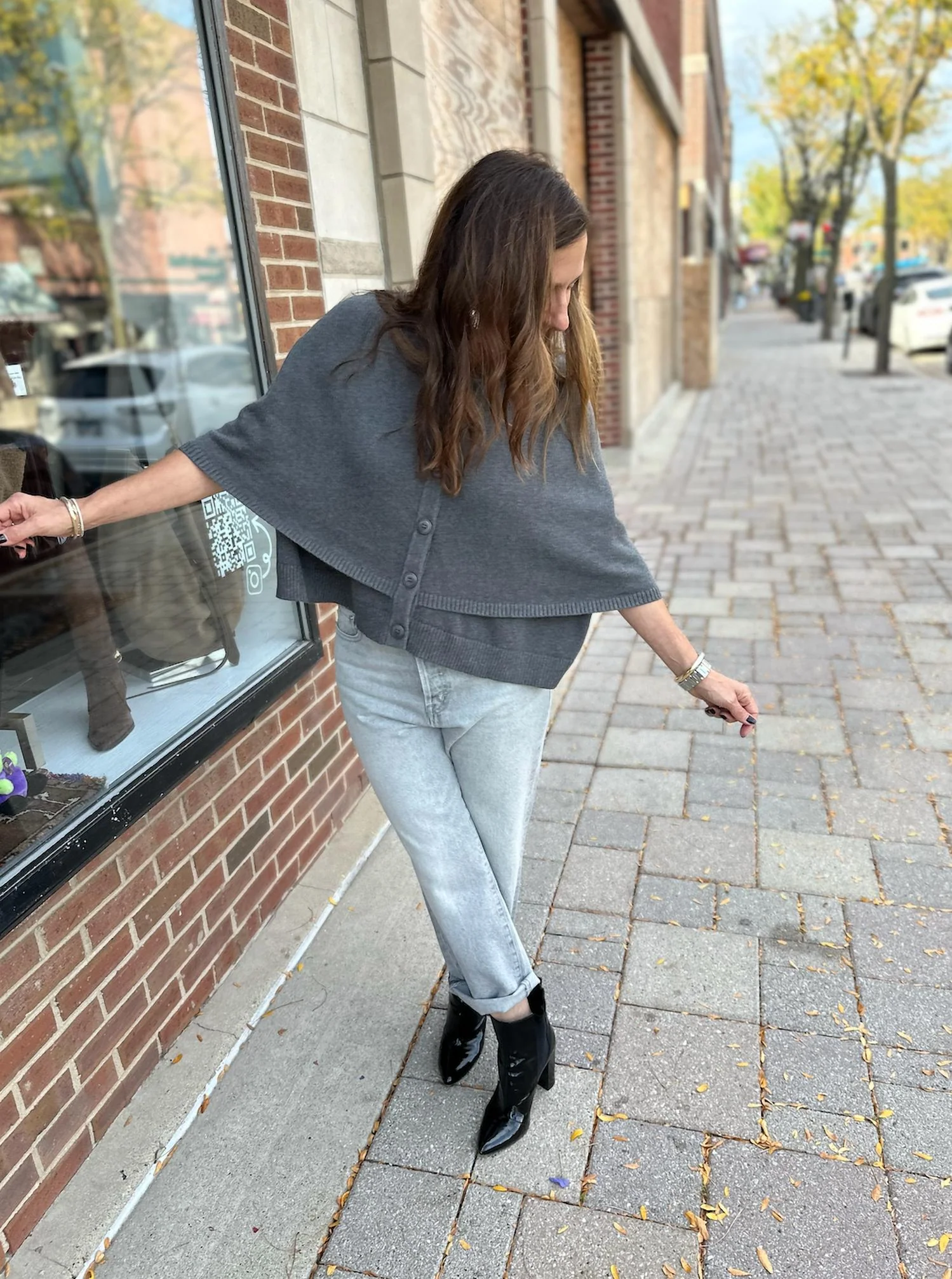Double Cape Sweater Top In Grey