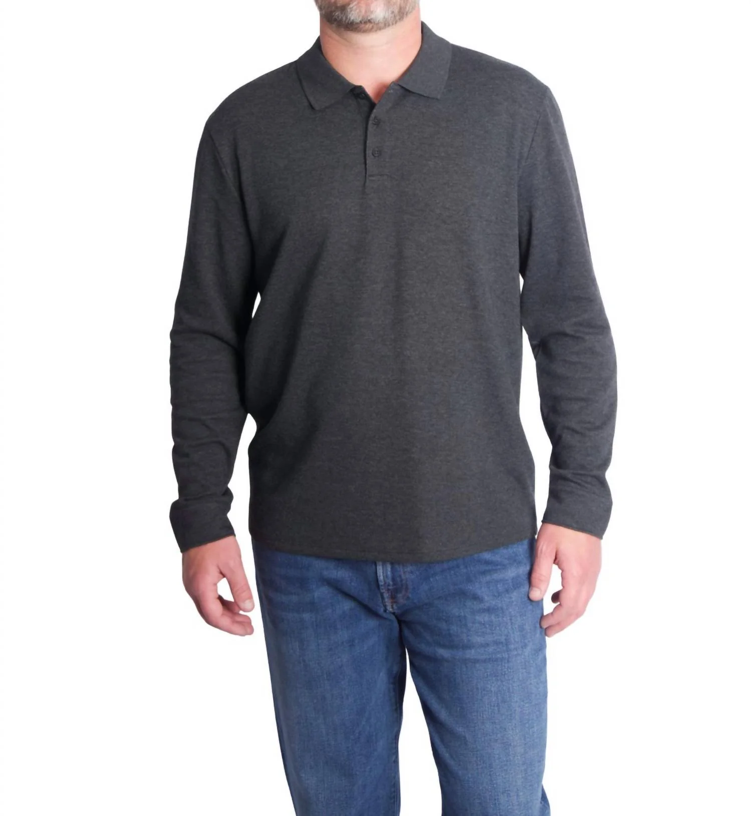 Double-Faced Long Sleeve Polo Shirt In Heathered Grey