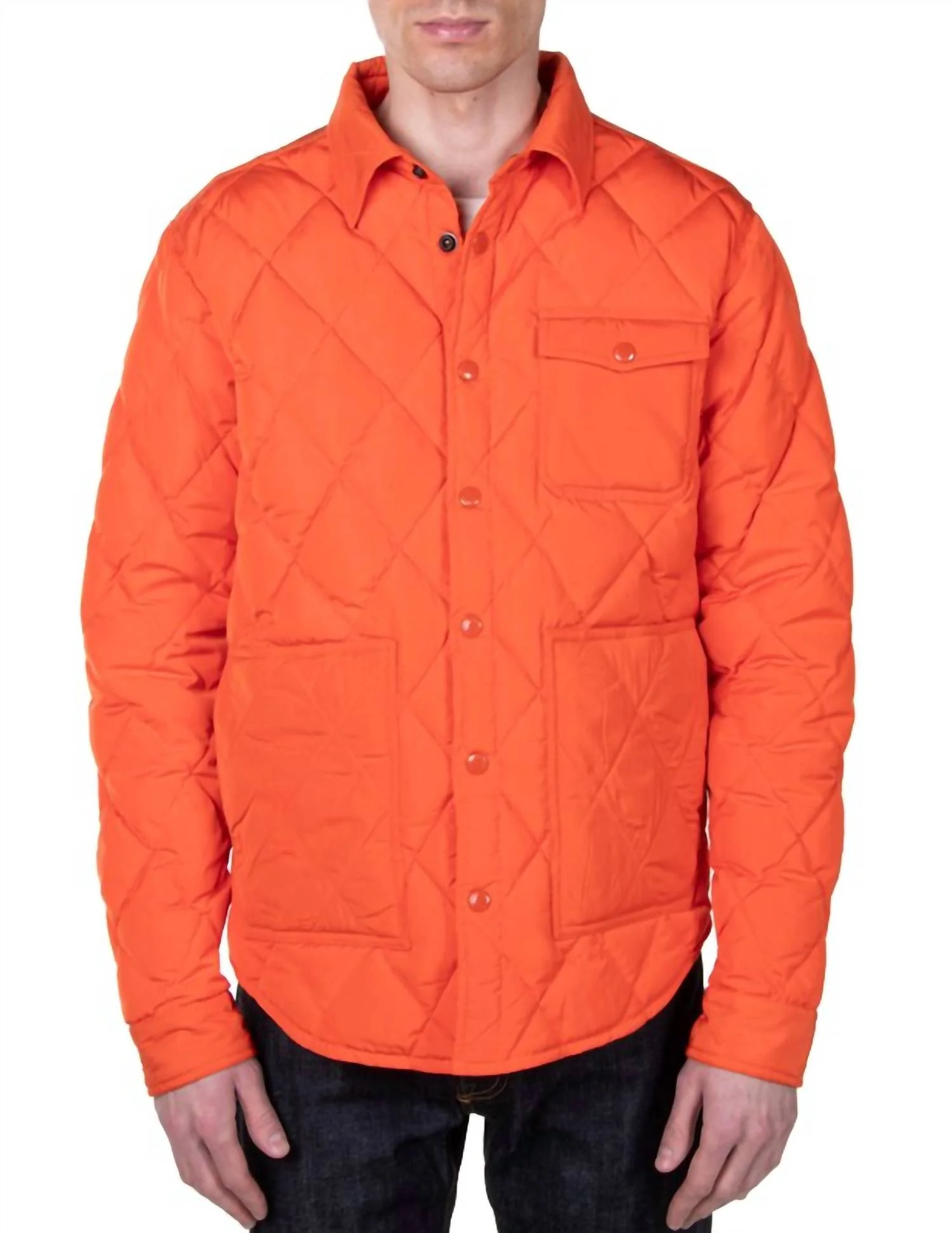 Down-Filled Quilted Shirt Jacket In Orange