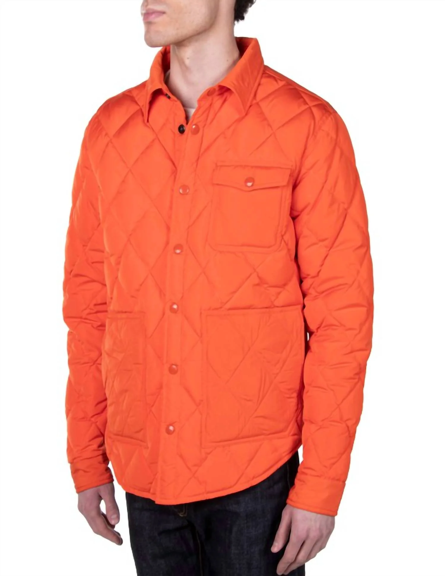 Down-Filled Quilted Shirt Jacket In Orange - Image 2