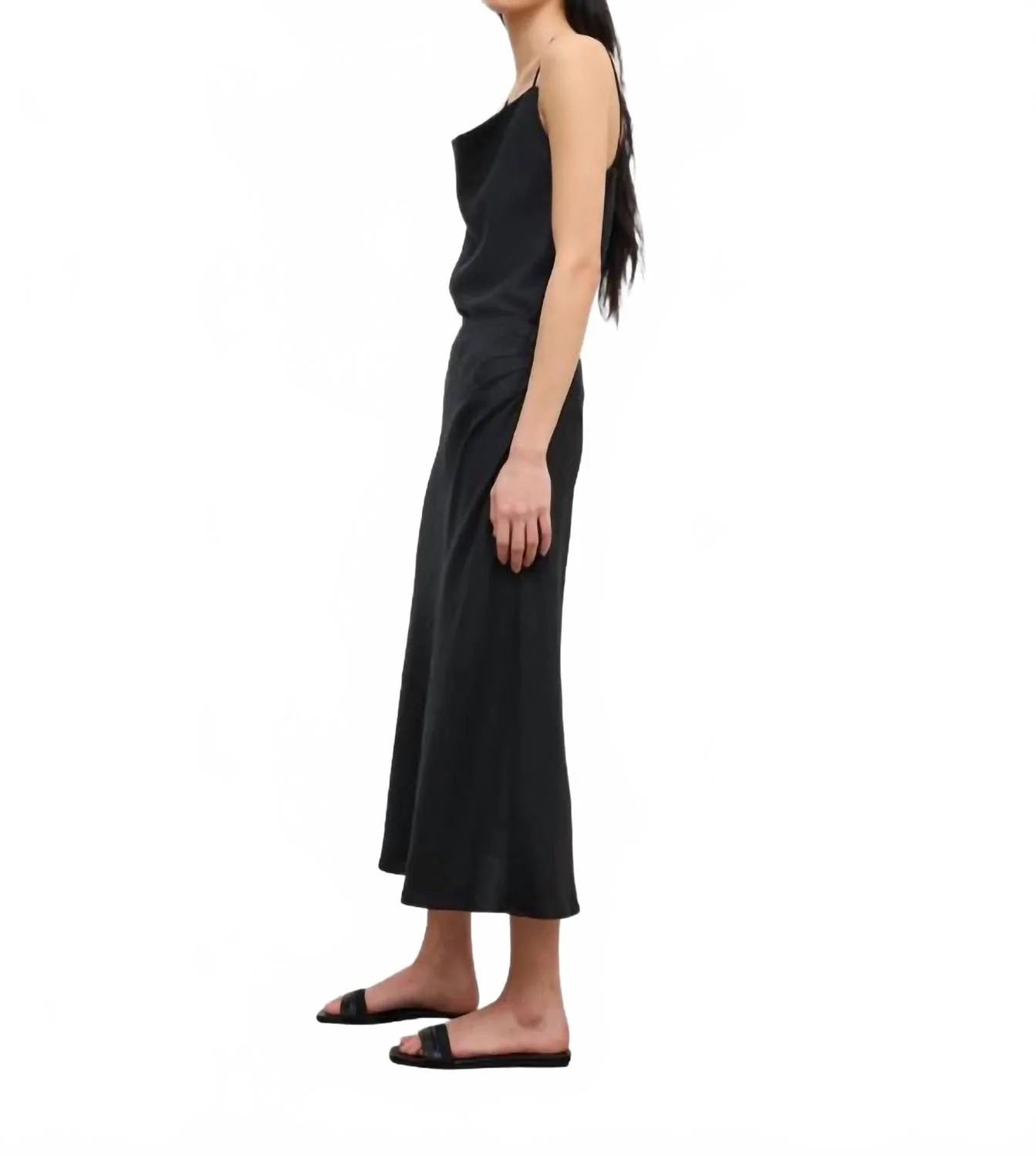 Draped Midi Skirt In Black - Image 3