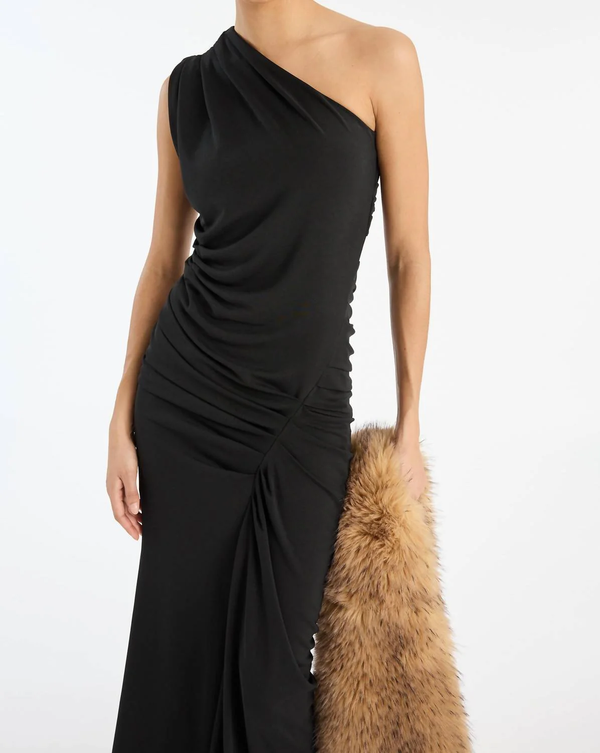 Draped One Shoulder Maxi Dress In Black - Image 2