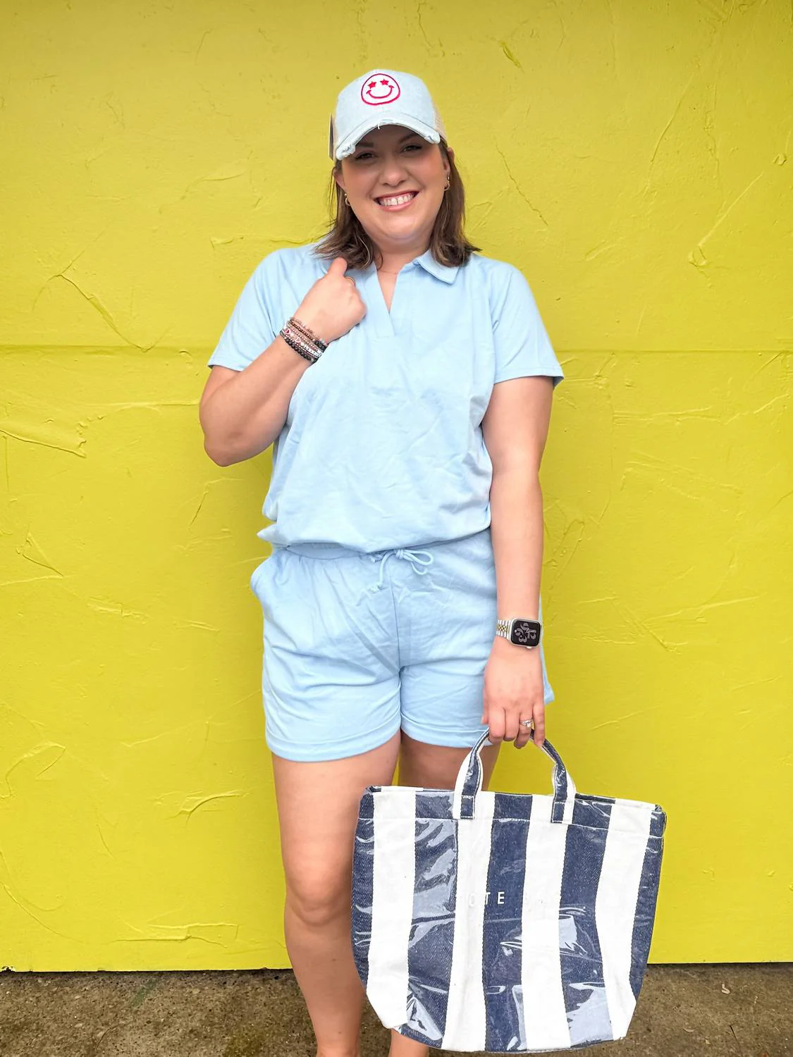 Drawstring Shorts Set In Blue - Image 3