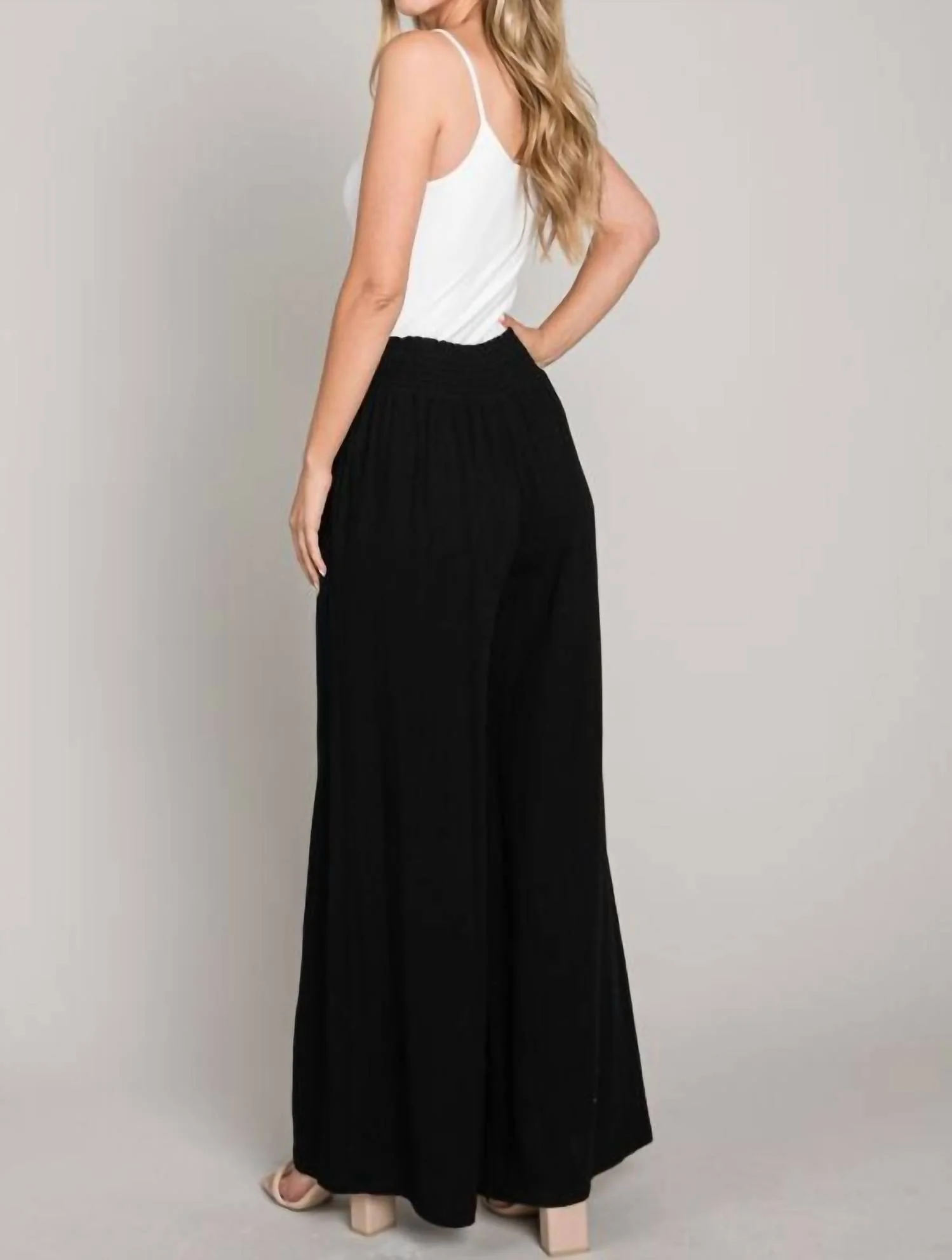 Drawstring Wide Leg Pant - Plus In Black - Image 2