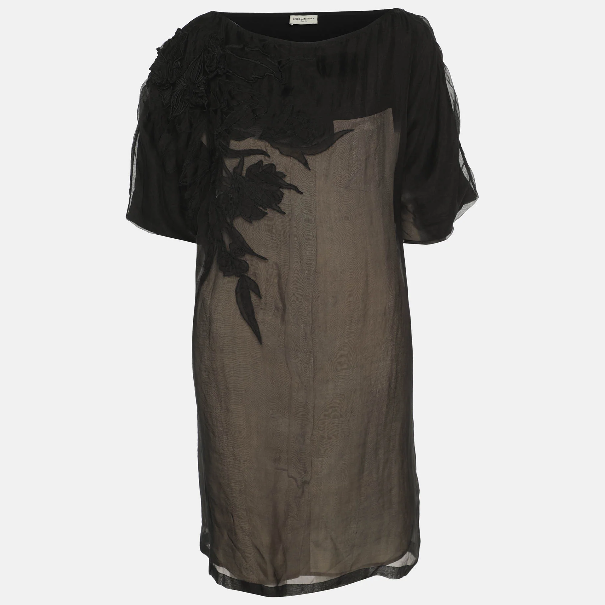 Dries Van Noten Black Tulle Shirt Dress