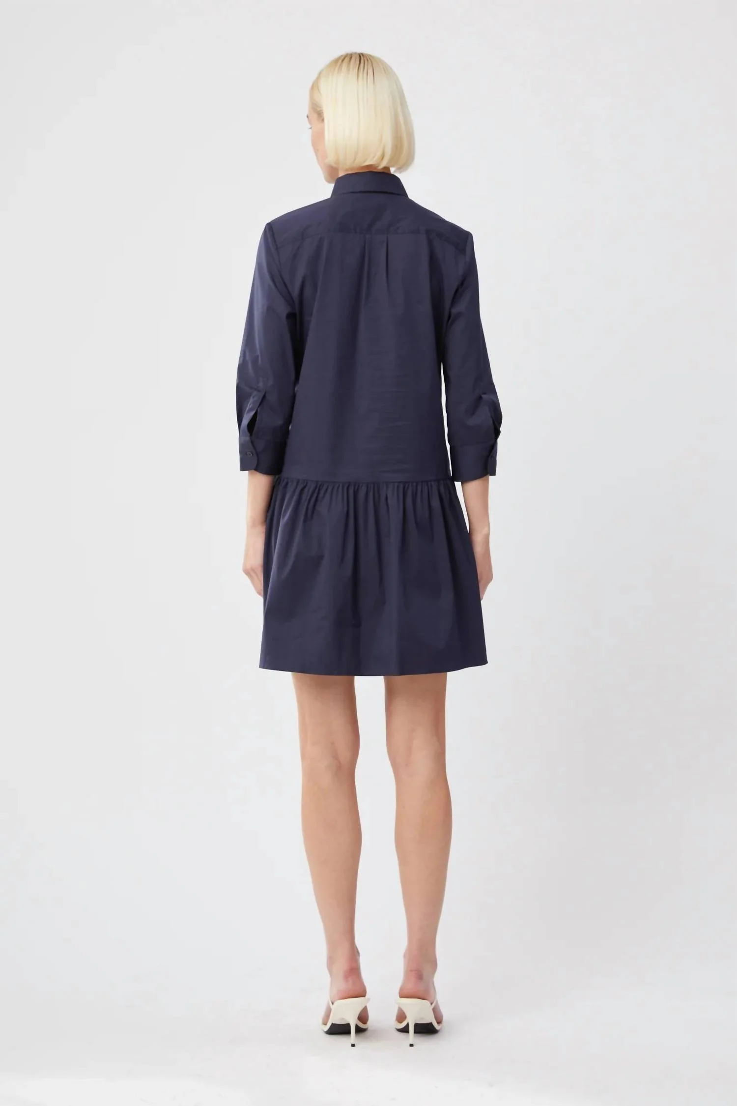 Drop Waist Shirt Dress In Navy - Image 2