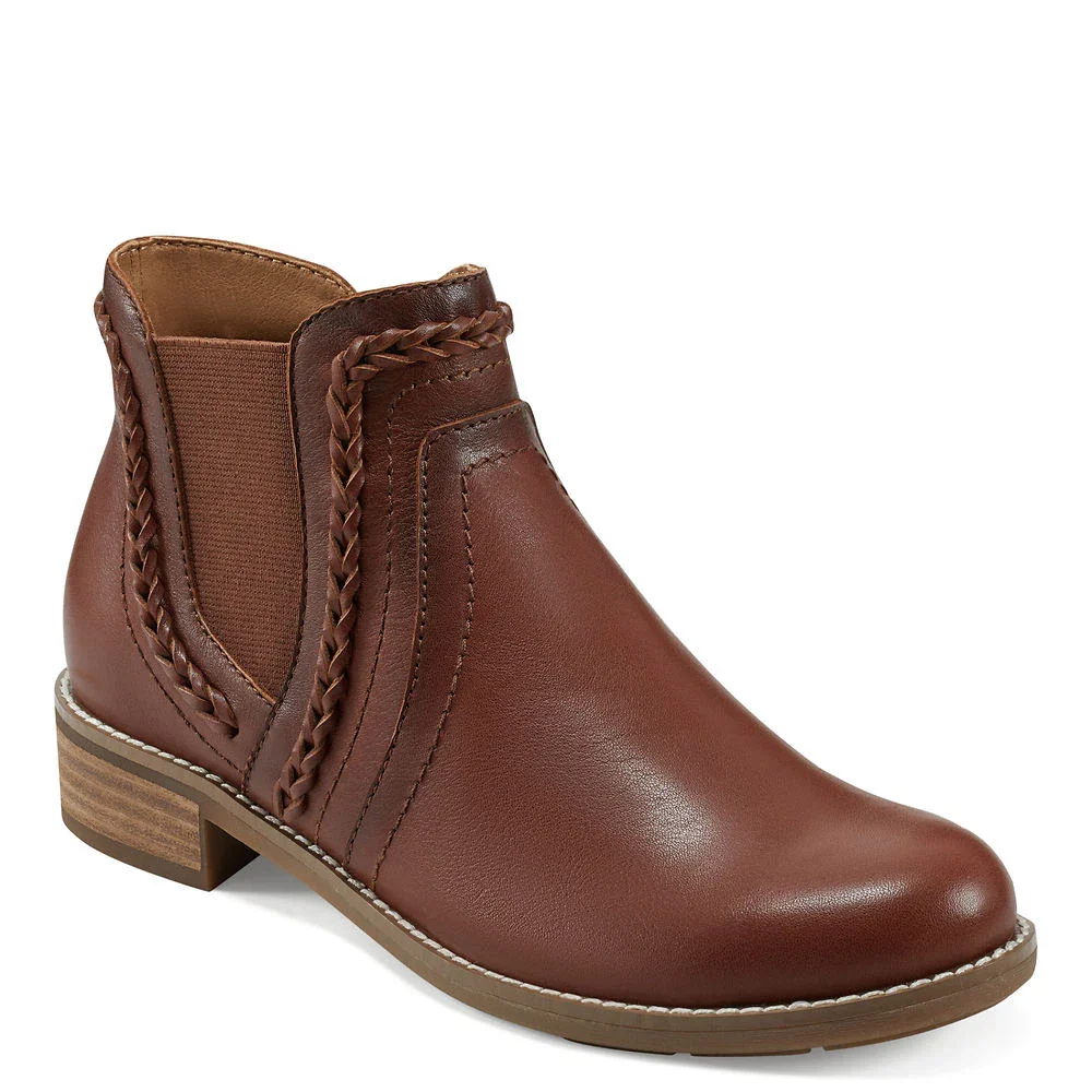 Earth Nika Boots Women's Dark Natural Leather Stacked Heel Bootie RHS8231