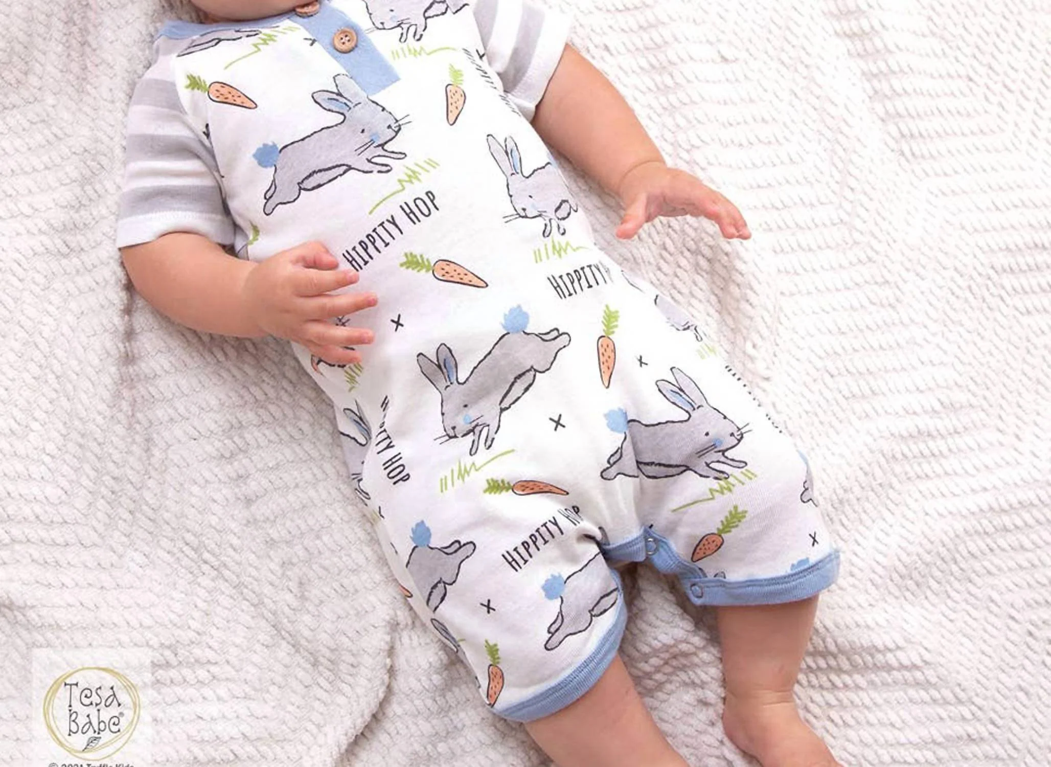 "easter Parade" Henley Shortie Romper For Baby Boys In Blue/ivory - Image 2