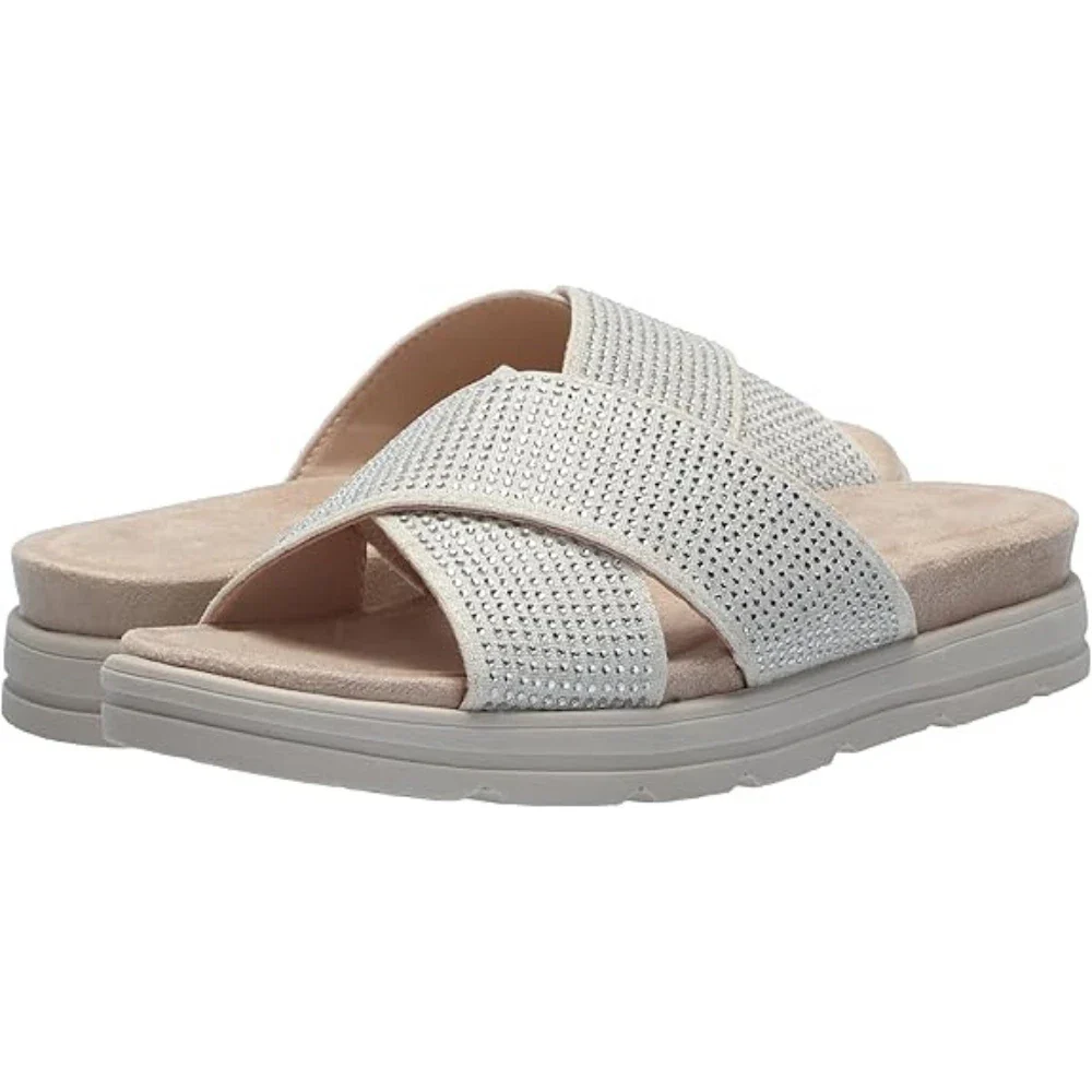 Easy Spirit Stacy Sandals Women's Ivory Slip On Open Toe Slide HTAT1156