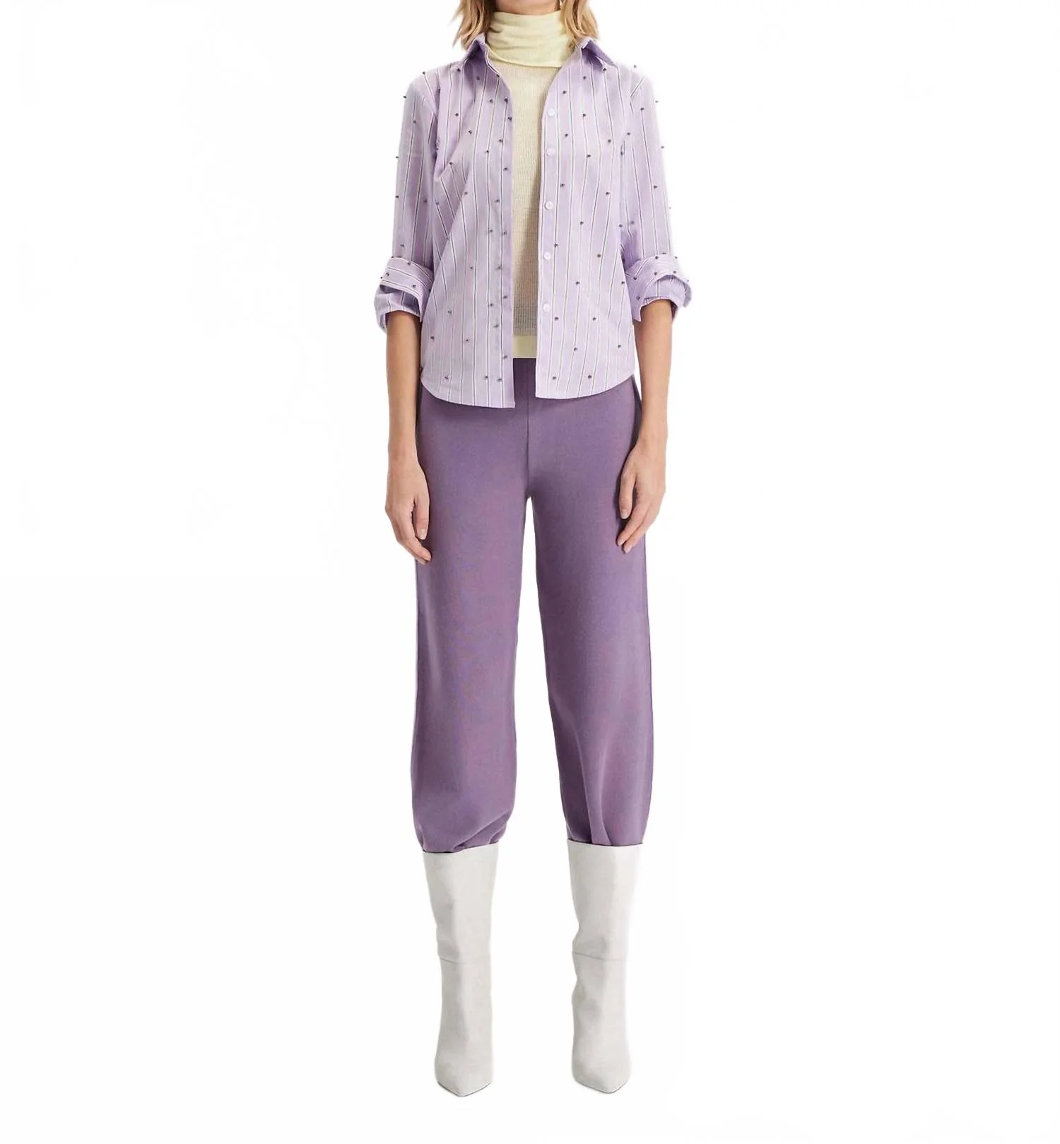 Echo Mix Stripe Pearly Shirt In Mauve Grey