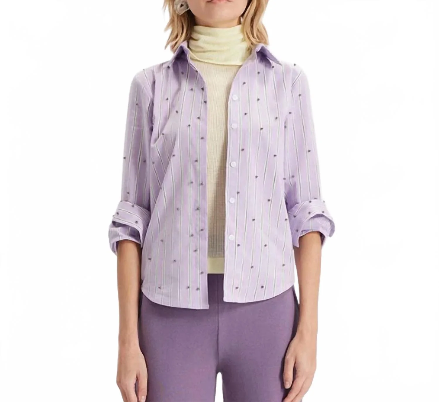 Echo Mix Stripe Pearly Shirt In Mauve Grey - Image 4